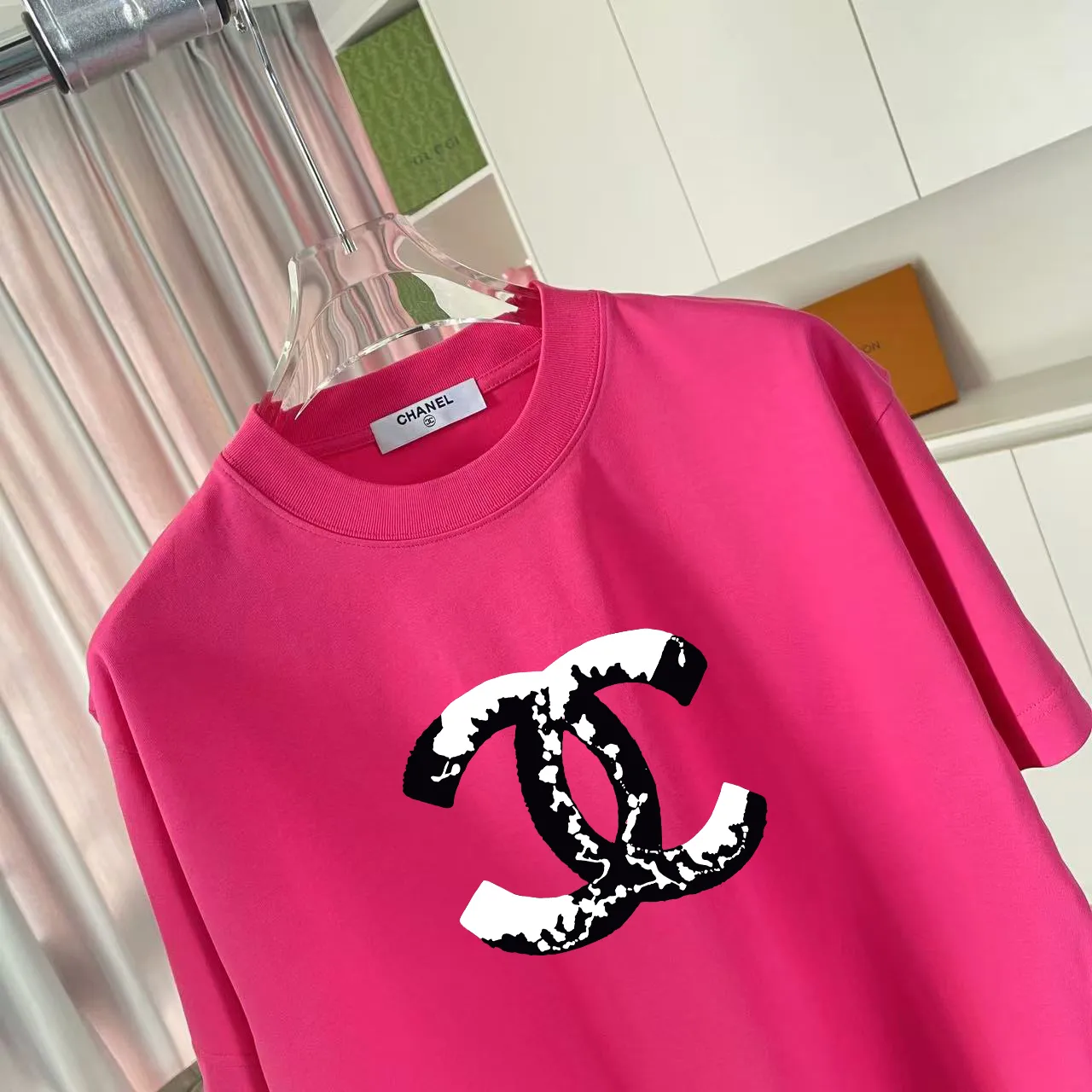 🅿️170 CHANE* Xiaoxiang 2025 autumn new style Double C letter logo printing short-sleeved T-shirt Customized fabric 300g Same style for men and women Size: S M L XL XXL Five codes Color: black white rose red