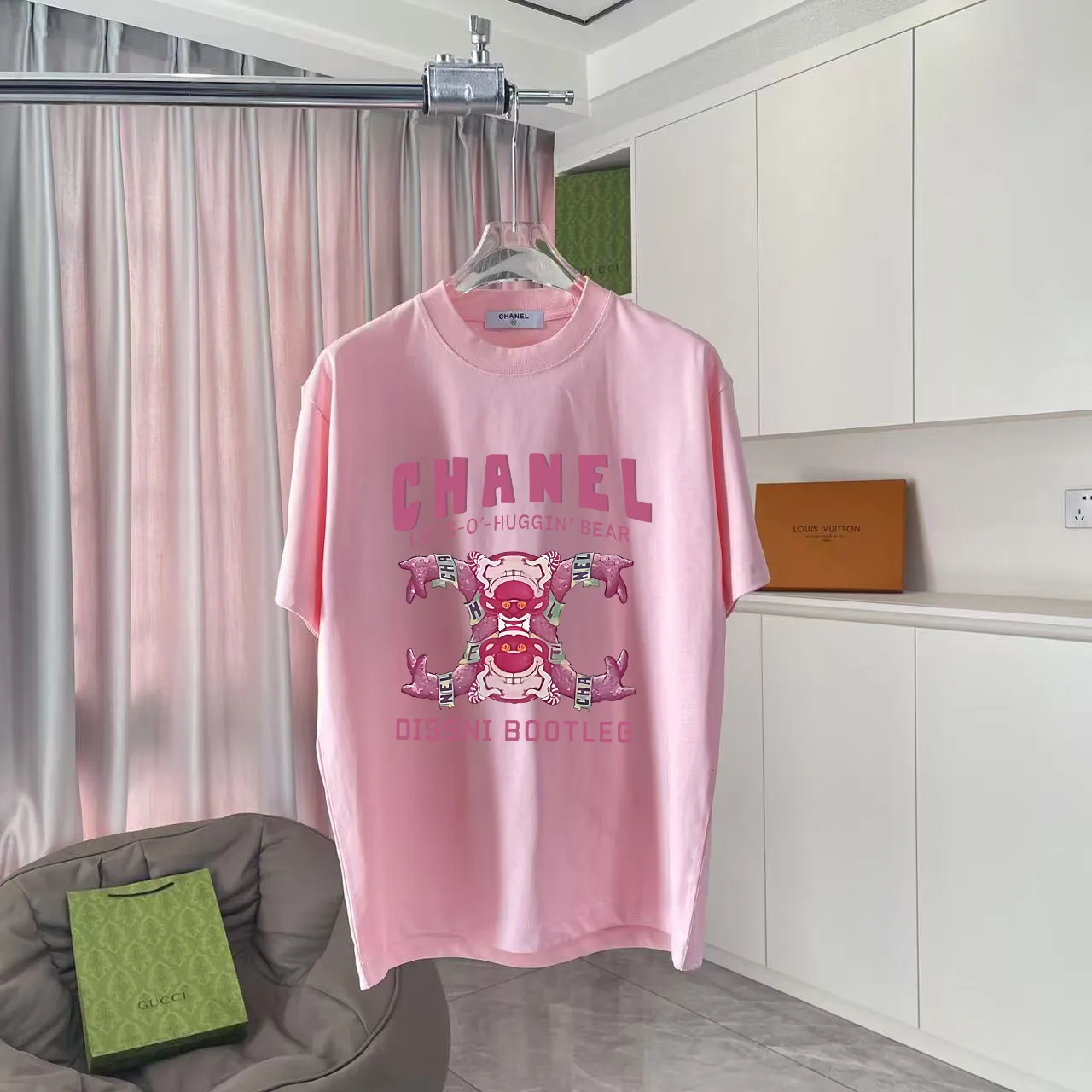 🅿️170 CHANE* Xiaoxiang 2025 Autumn New Style Double C Letter Logo Print Short Sleeve T-shirt Customized Fabric 300g Same Style for Men and Women Size: S M L XL XXL Five Codes Color: Black White Pink