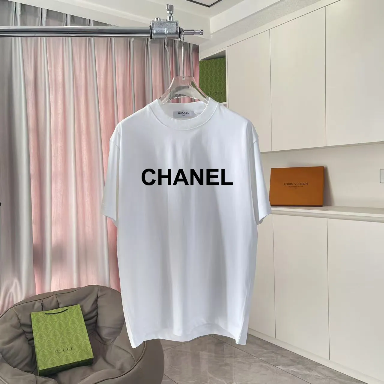 🅿️170 Chanel CHANEL2025 summer new style Double C letter logo printing short-sleeved T-shirt Customized fabric 300g Same style for men and women Size: S M L XL XXL Five codes Color: black white lake green purple
