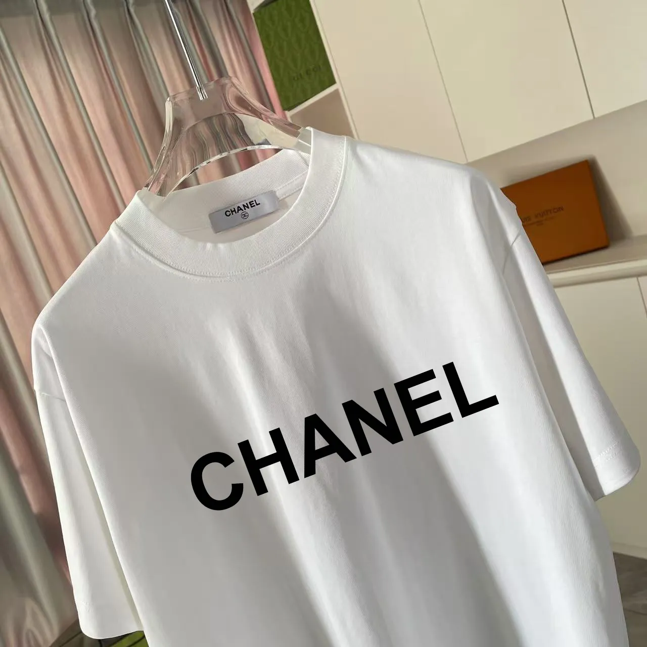 🅿️170 Chanel CHANEL2025 summer new style Double C letter logo printing short-sleeved T-shirt Customized fabric 300g Same style for men and women Size: S M L XL XXL Five codes Color: black white lake green purple