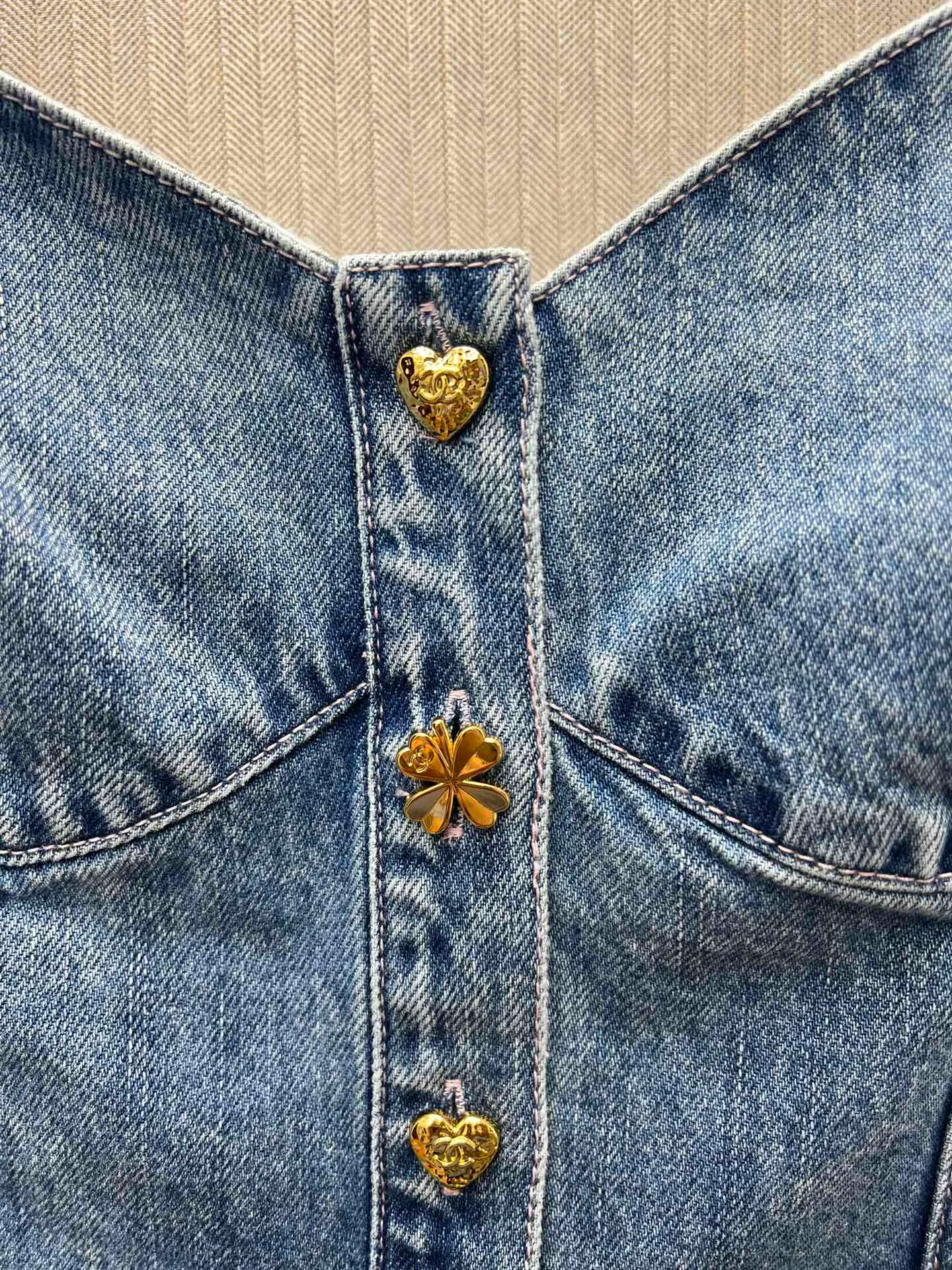 🅿️400 Chanel 25ss new preview series washed denim button slim sling women's high version code number: S.M.L.