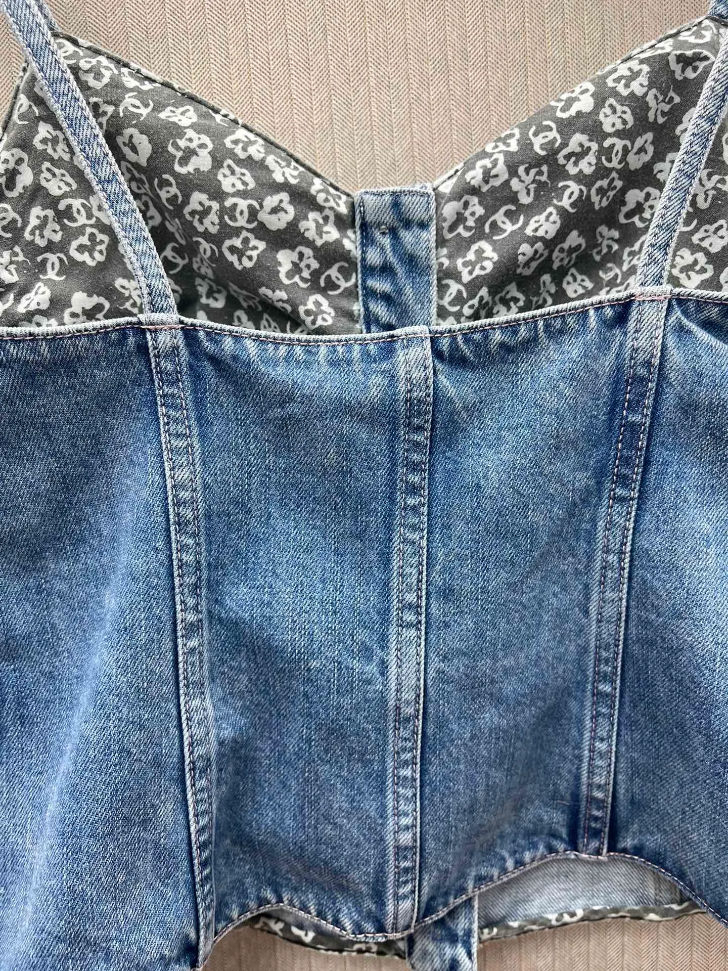 🅿️400 Chanel 25ss new preview series washed denim button slim sling women's high version code number: S.M.L.