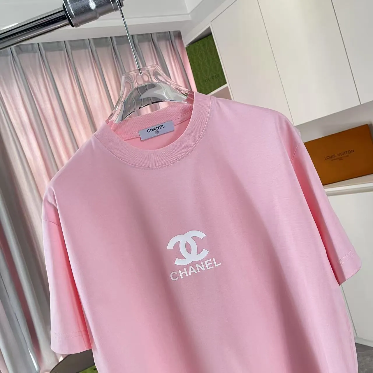 🅿️170 Chanel CHANEL 2025 summer new style Double C letter logo three-dimensional silicone printing short-sleeved T-shirt Customized fabric 300g Same style for men and women Size: S M L XL XXL five codes Color: black white pink sky blue