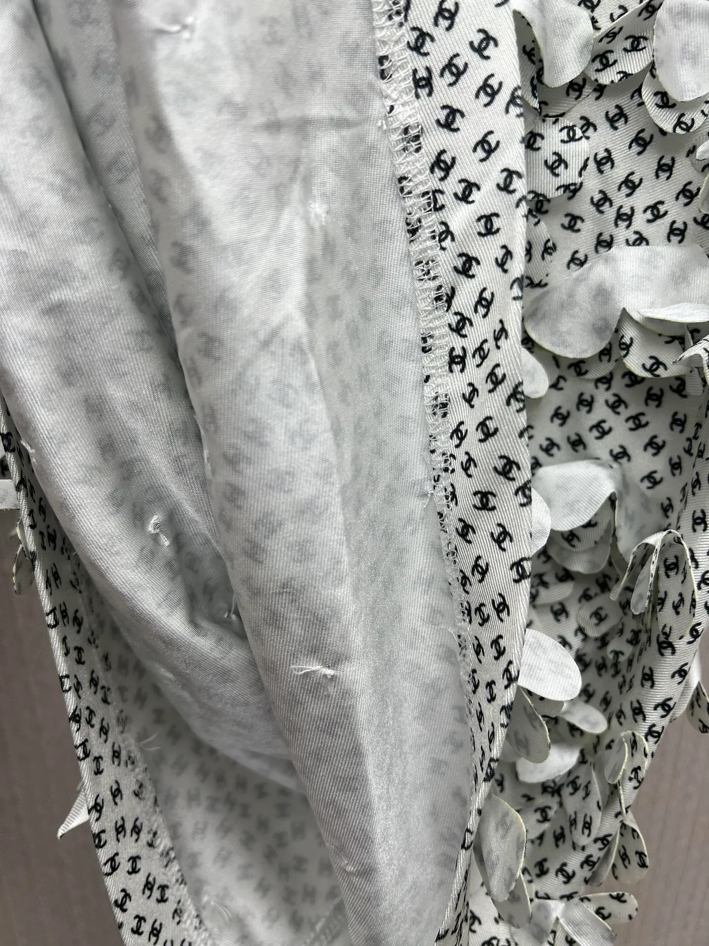 Chanel 25ss new Coco Beach series printed stretch mesh shirt suit for women, white, size: S.M.L.