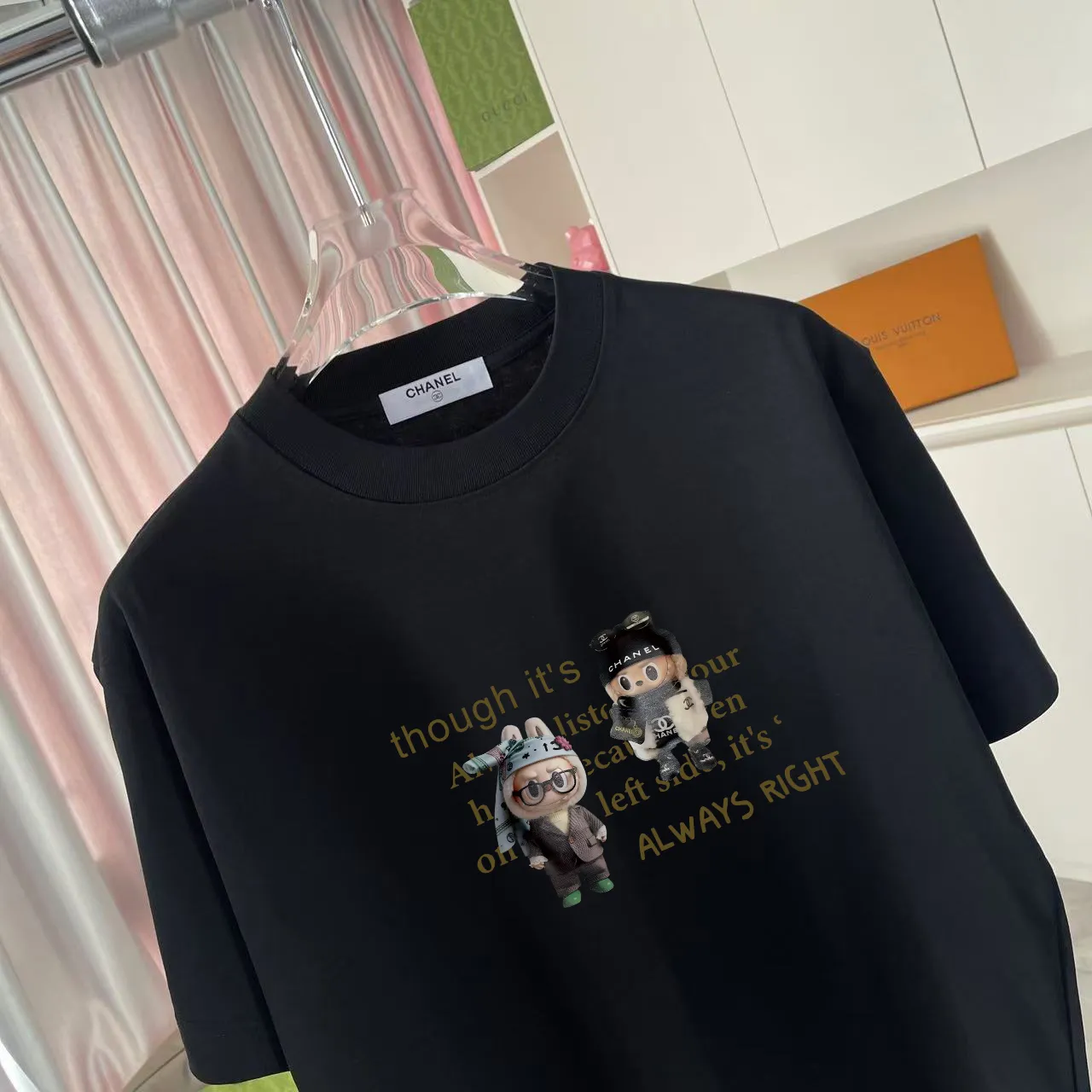 🅿️170 CHANE* Xiaoxiang 2025 autumn new style Double C letter logo printing short-sleeved T-shirt Customized fabric 300g Same style for men and women Size: S M L XL XXL Five codes Color: black white lake green sky blue
