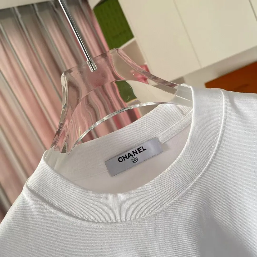 🅿️170 CHANE* Xiaoxiang 2025 Autumn New Style Double C letter logo printing short-sleeved T-shirt Customized fabric 300g Same style for men and women Size: S M L XL XXL Five codes Color: Black White Paste Green Sky Blue