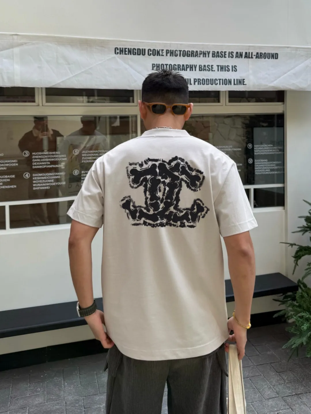 🅿️170 [CHANEL Chanel] 2025FW short-sleeved T-shirt LOGO printing, high-end 26s double yarn 300g fabric, heavy fabric, custom stretcher rib, same vat and dye, complete three standards, same style for men and women, color: black, white, gray, size: S M L XL 2XL