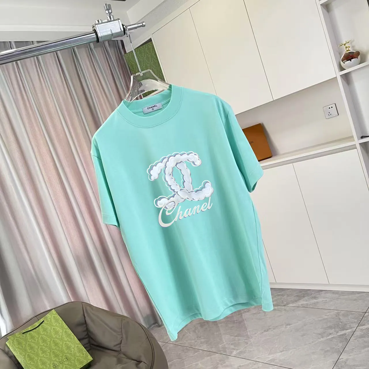 🅿️170 Chanel CHANEL 2025 summer new style Double C letter logo printing short-sleeved T-shirt Customized fabric 300g Same style for men and women Size: S M L XL XXL five sizes Color: black white lake green rose red