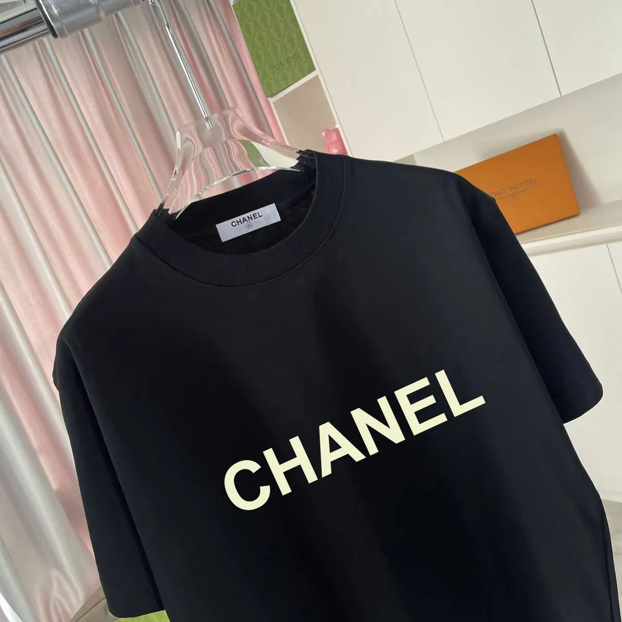 🅿️170 Chanel CHANEL2025 summer new style Double C letter logo printing short-sleeved T-shirt Customized fabric 300g Same style for men and women Size: S M L XL XXL Five codes Color: black white lake green purple