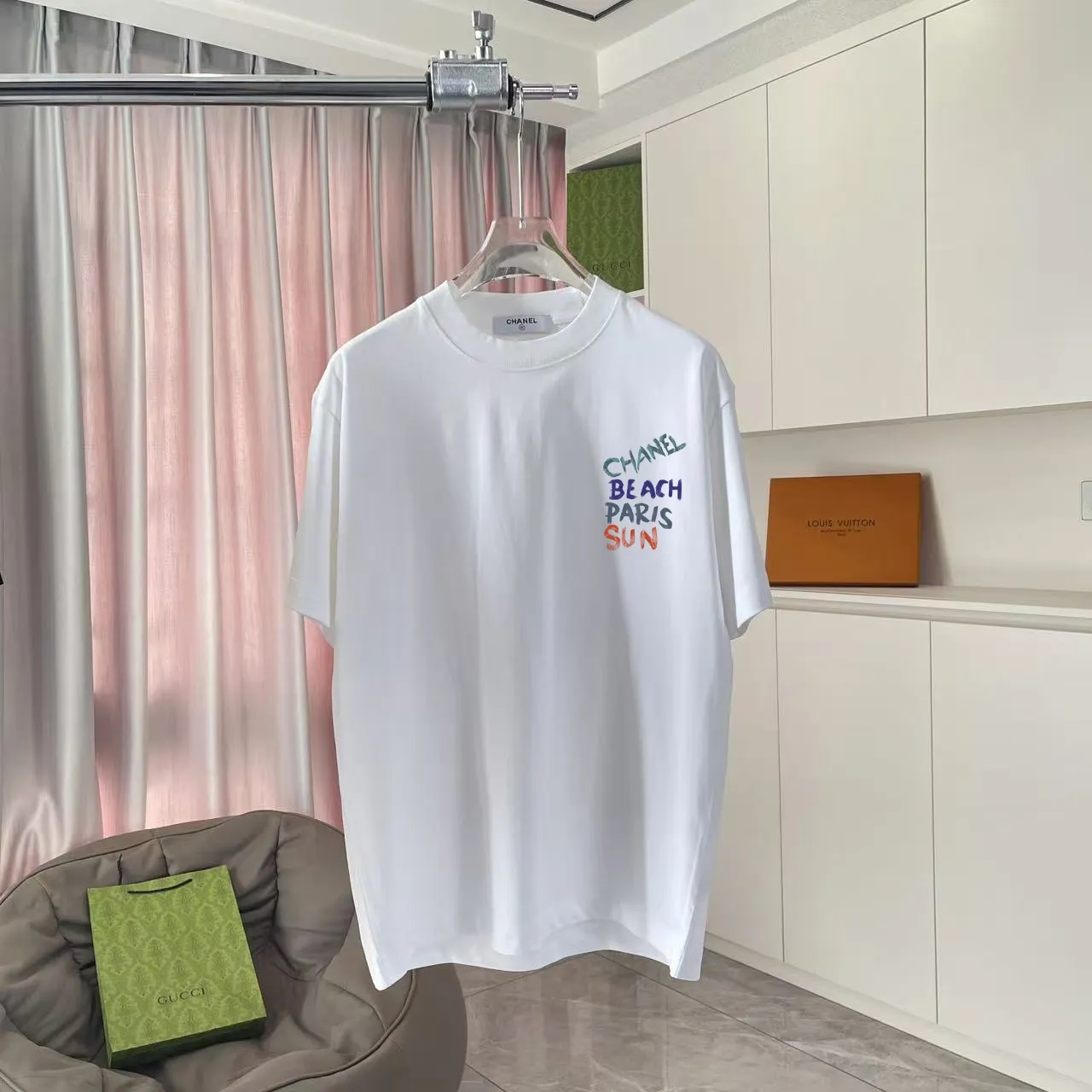 🅿️170 Chanel CHANEL2025 summer new style Double C letter logo printing short-sleeved T-shirt Customized fabric 300g Same style for men and women Size: S M L XL XXL Five codes Color: black white lake green purple
