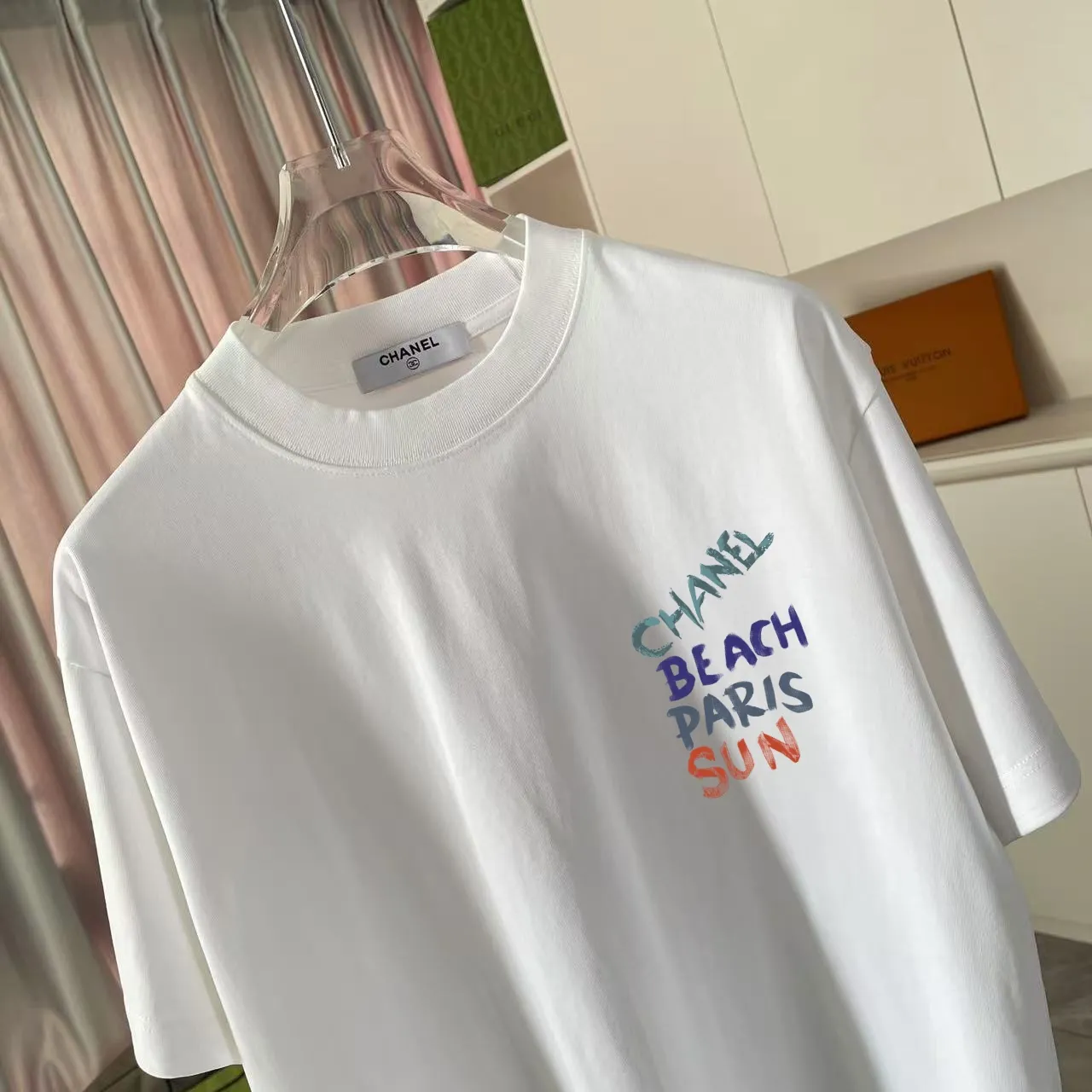 🅿️170 Chanel CHANEL2025 summer new style Double C letter logo printing short-sleeved T-shirt Customized fabric 300g Same style for men and women Size: S M L XL XXL Five codes Color: black white lake green purple