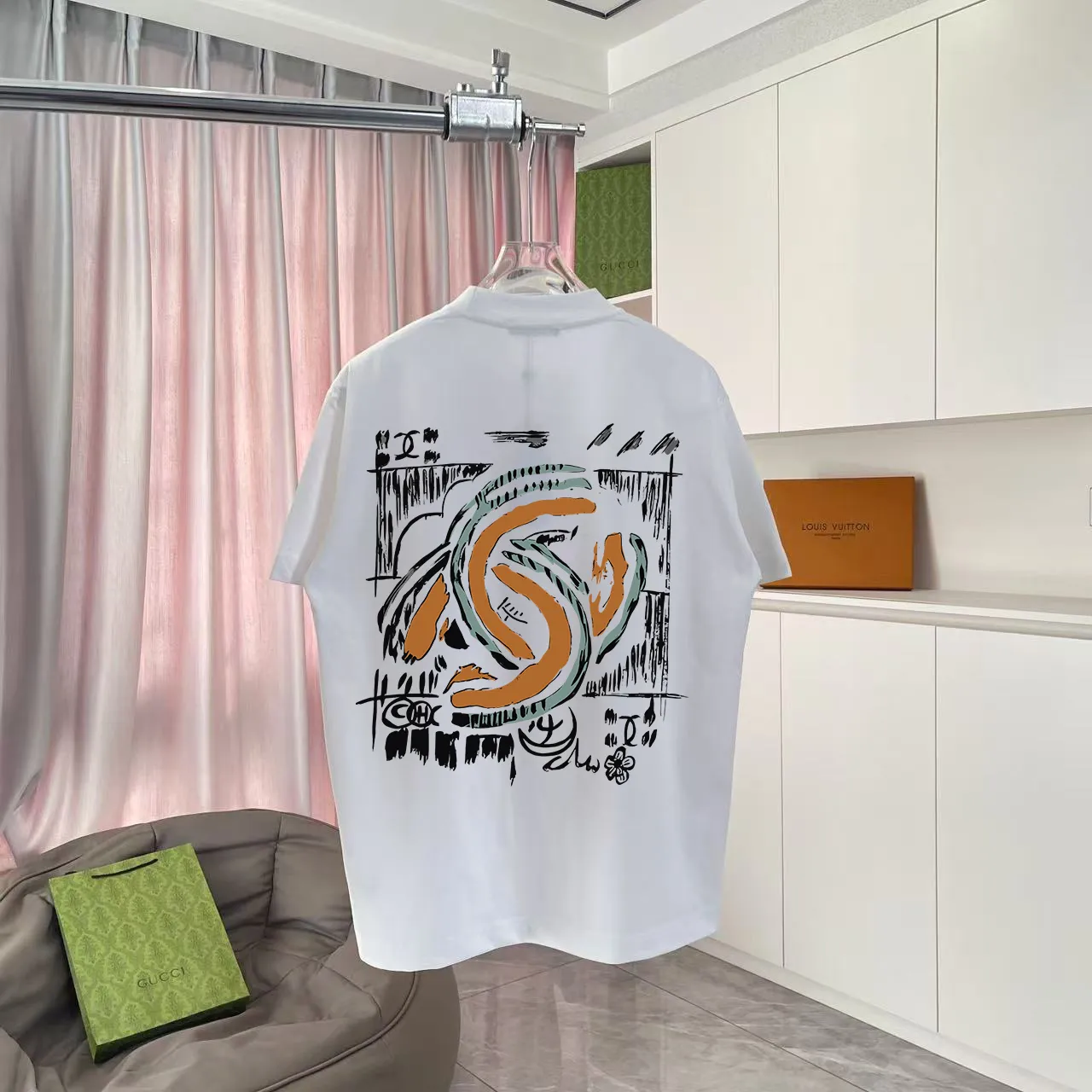 🅿️170 CHANE* Xiaoxiang 2025 autumn new style Double C letter logo printing short-sleeved T-shirt Customized fabric 300g Same style for men and women Size: S M L XL XXL five sizes Color: black white pink rose red