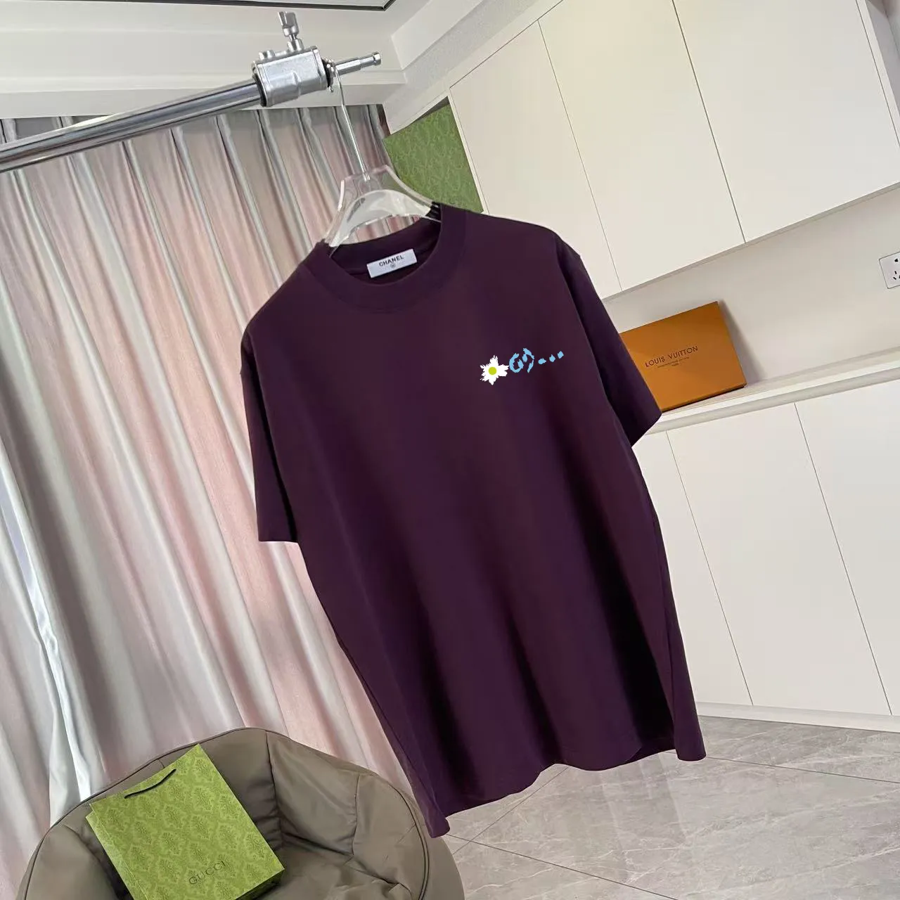 🅿️170 Chanel*CHANEL2025 new summer style Double C letter logo printing short-sleeved T-shirt Customized fabric 300g Same style for men and women Size: S M L XL XXL Five codes Color: black white lake green purple