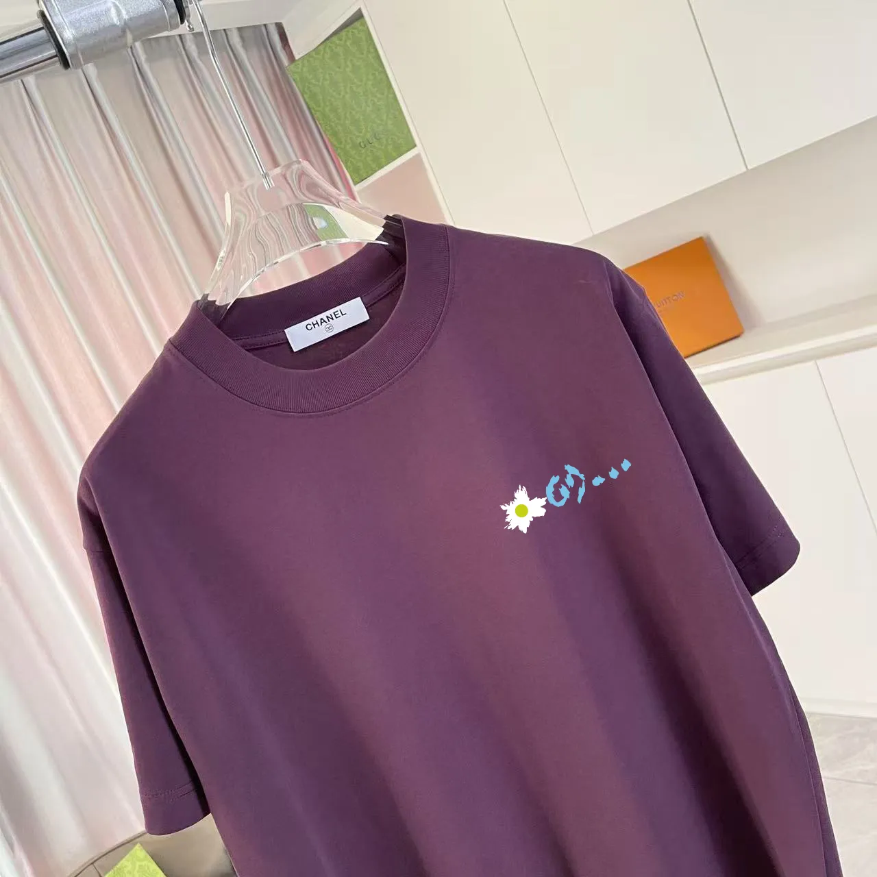 🅿️170 Chanel*CHANEL2025 new summer style Double C letter logo printing short-sleeved T-shirt Customized fabric 300g Same style for men and women Size: S M L XL XXL Five codes Color: black white lake green purple