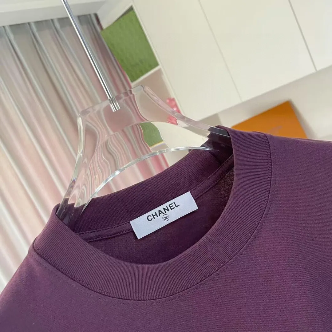 🅿️170 Chanel*CHANEL2025 new summer style Double C letter logo printing short-sleeved T-shirt Customized fabric 300g Same style for men and women Size: S M L XL XXL Five codes Color: black white lake green purple