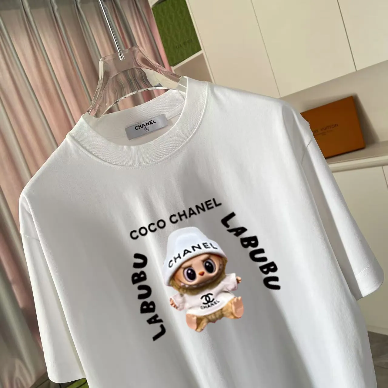 🅿️170 CHANE* Xiaoxiang 2025 autumn new style Double C letter logo printing short-sleeved T-shirt Customized fabric 300g Same style for men and women Size: S M L XL XXL five sizes Color: black white pink rose red