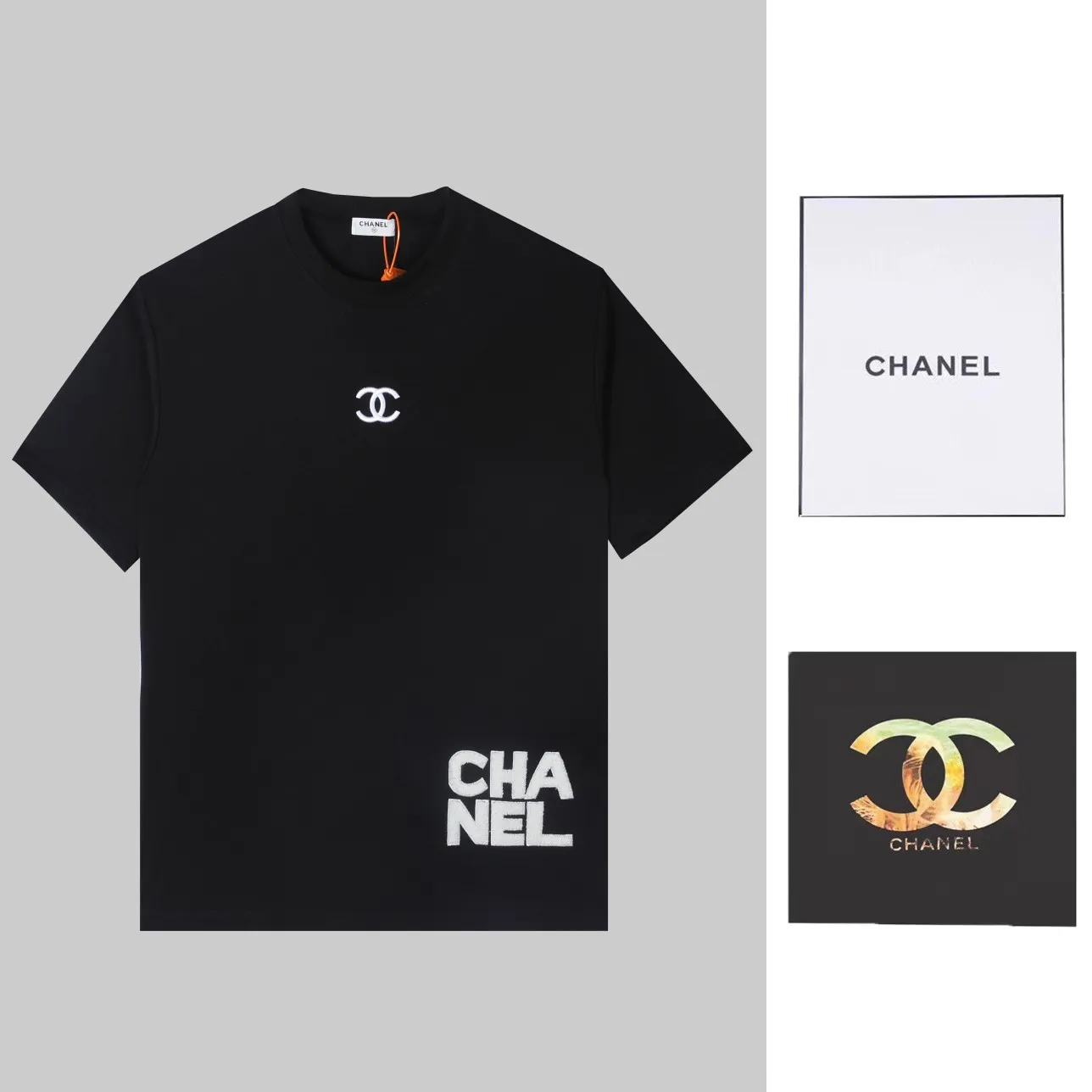 🅿️190 CHANEL Chanel towel embroidered short sleeves. High-end Lg embroidery on the front. English letters are embroidered with high-quality toothbrushes to present a neat and general appearance. The fabric is custom dyed. Comfortable and soft. Complete with three labels, full of practicality and high-end. Same style for men and women. It is a practical item that is necessary for daily wear. Color Black White Size: S M L XL (Style No. E503)