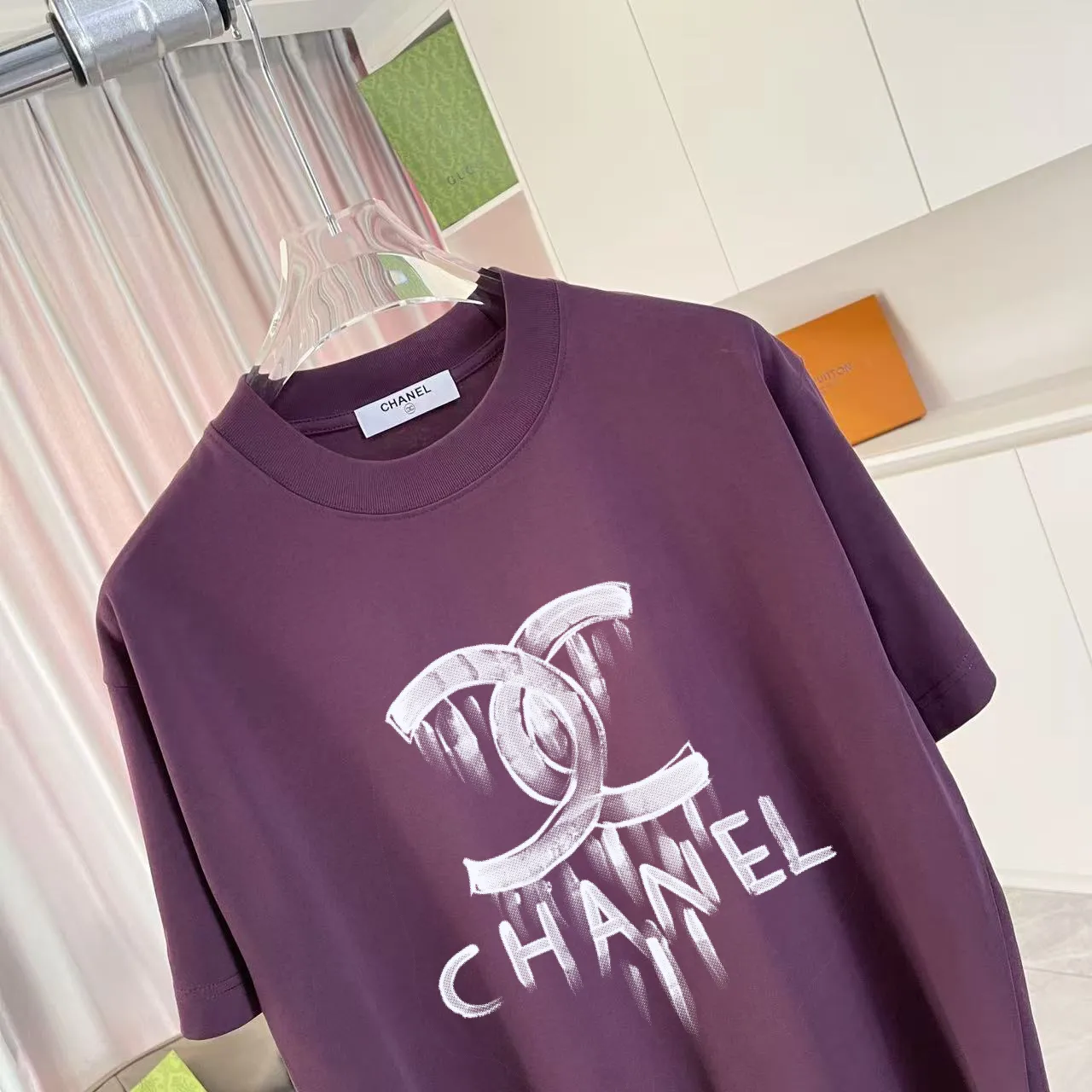 🅿️170 Chanel CHANEL2025 summer new style Double C letter logo printing short-sleeved T-shirt Customized fabric 300g Same style for men and women Size: S M L XL XXL Five codes Color: black white pink purple