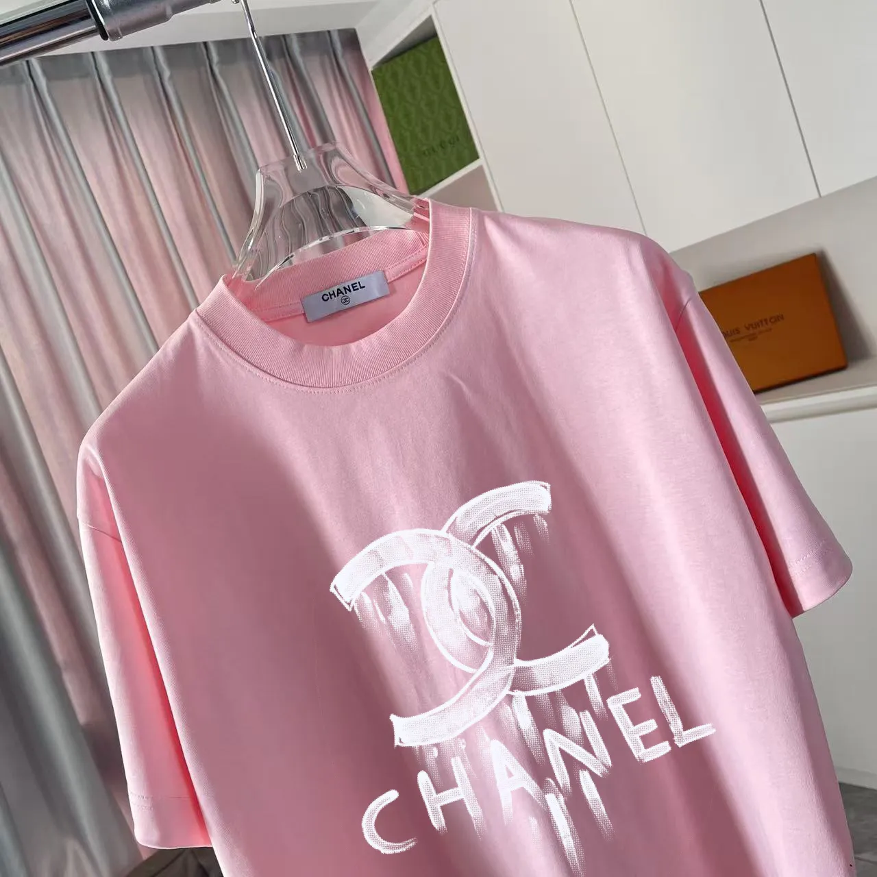 🅿️170 Chanel CHANEL2025 summer new style Double C letter logo printing short-sleeved T-shirt Customized fabric 300g Same style for men and women Size: S M L XL XXL Five codes Color: black white pink purple