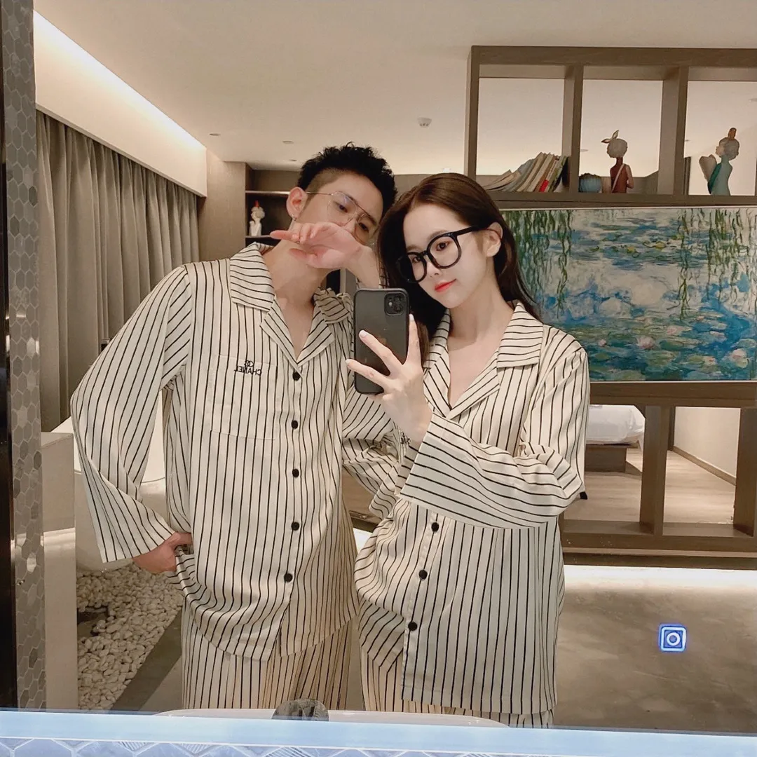 🅿️360 2023 CHANEL home wear, high-end Korean silk fabric, skin-friendly, soft and comfortable, same style for men and women, women's size: S～L, men's size: M～XXXL