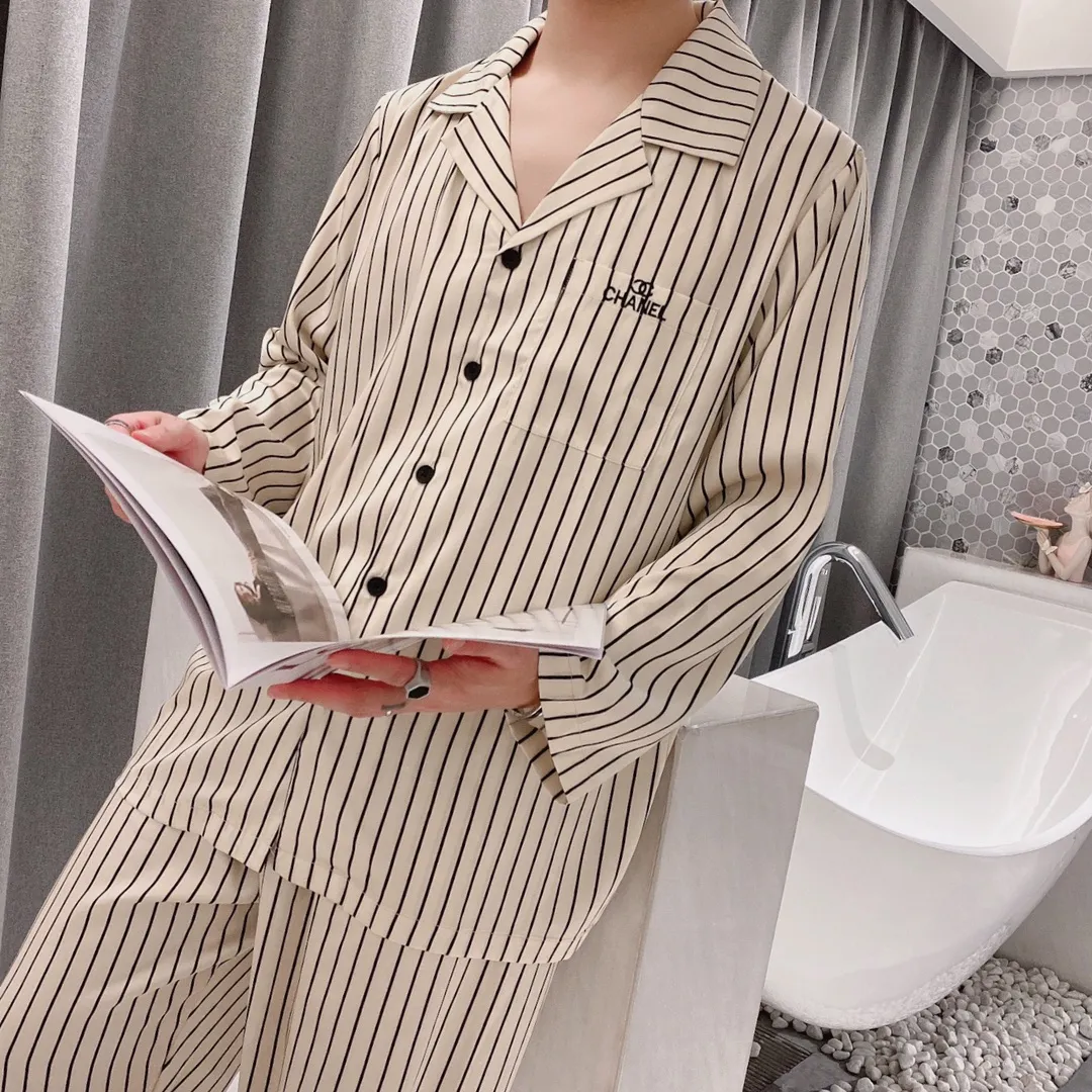 🅿️360 2023 CHANEL home wear, high-end Korean silk fabric, skin-friendly, soft and comfortable, same style for men and women, women's size: S～L, men's size: M～XXXL