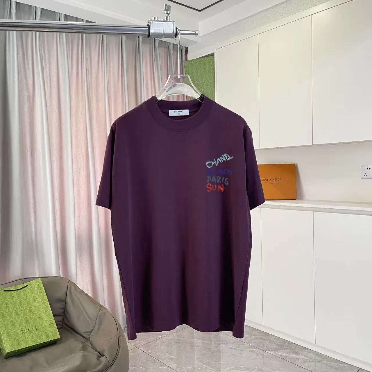 🅿️170 Chanel CHANEL2025 summer new style Double C letter logo printing short-sleeved T-shirt Customized fabric 300g Same style for men and women Size: S M L XL XXL Five codes Color: black white lake green purple
