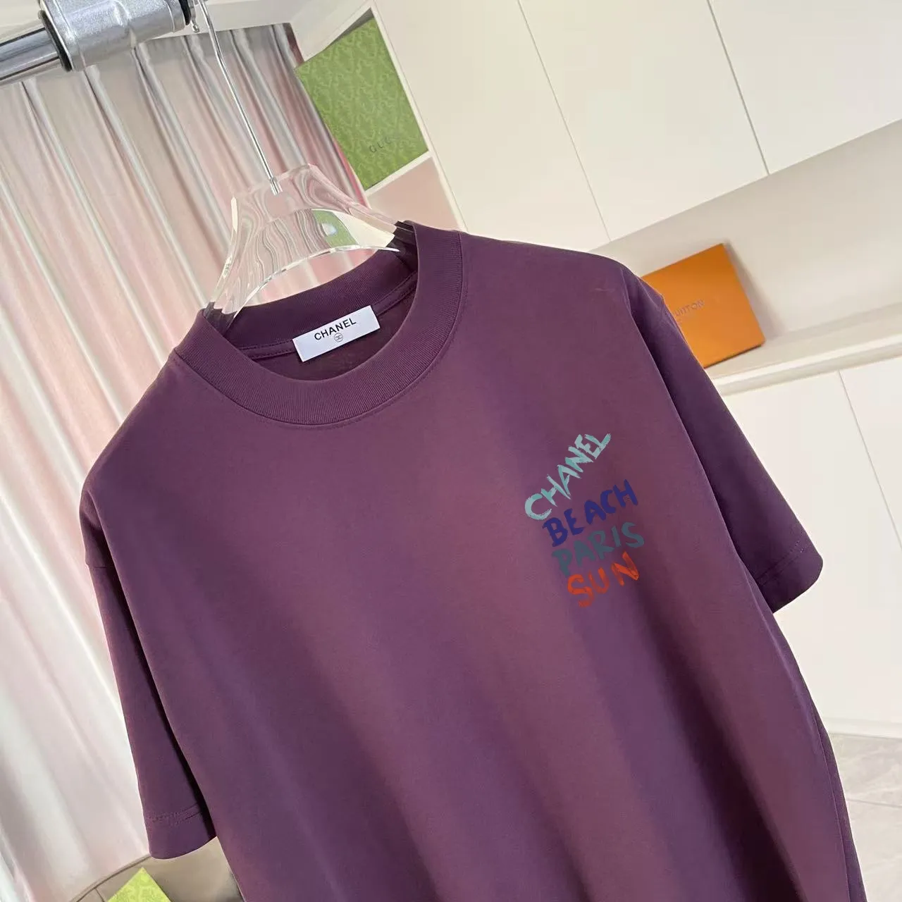 🅿️170 Chanel CHANEL2025 summer new style Double C letter logo printing short-sleeved T-shirt Customized fabric 300g Same style for men and women Size: S M L XL XXL Five codes Color: black white lake green purple