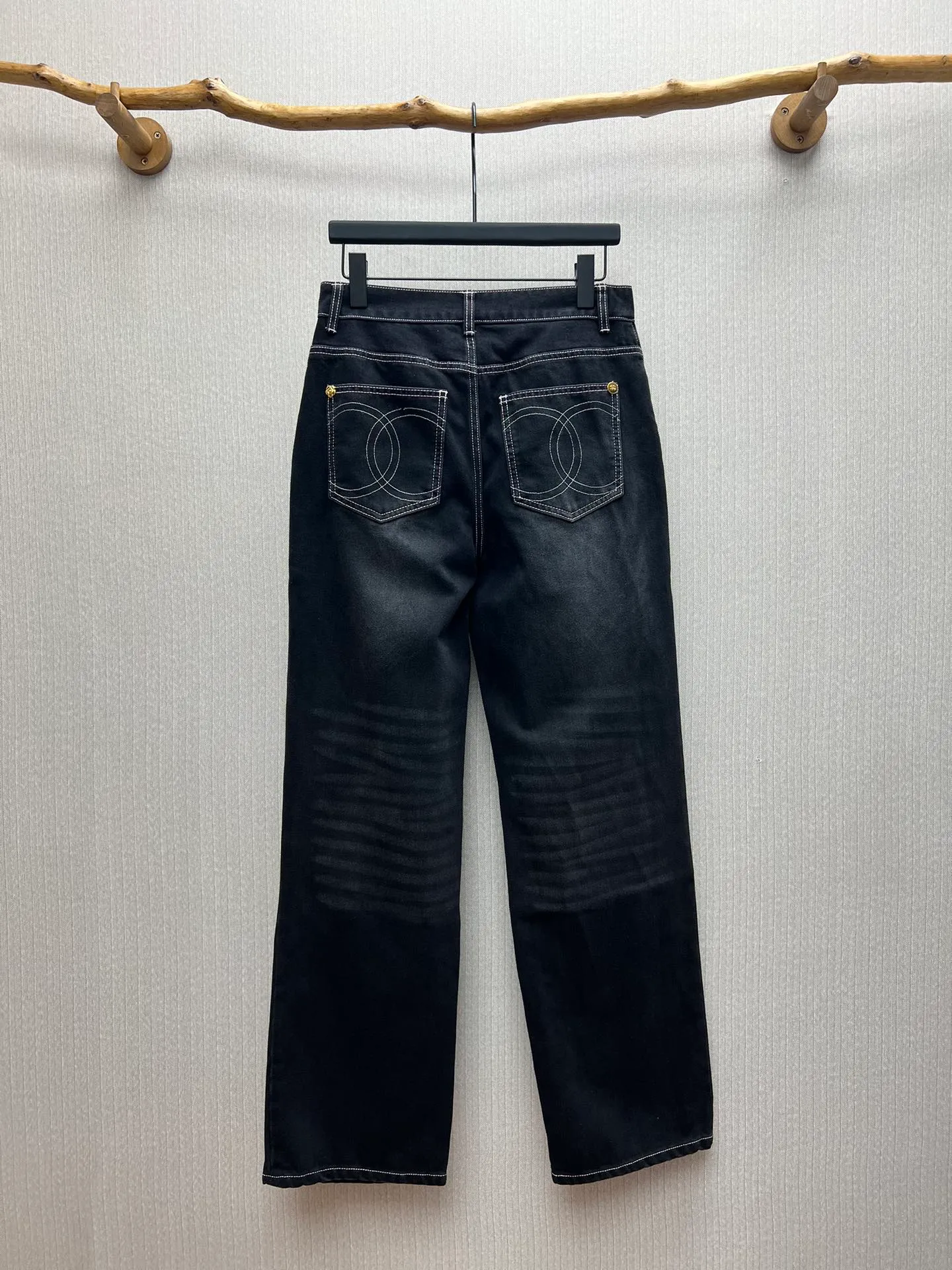 🅿️500 Chanel 25ss new autumn and winter series jeans printed washed denim black high version code number: S.M.L.