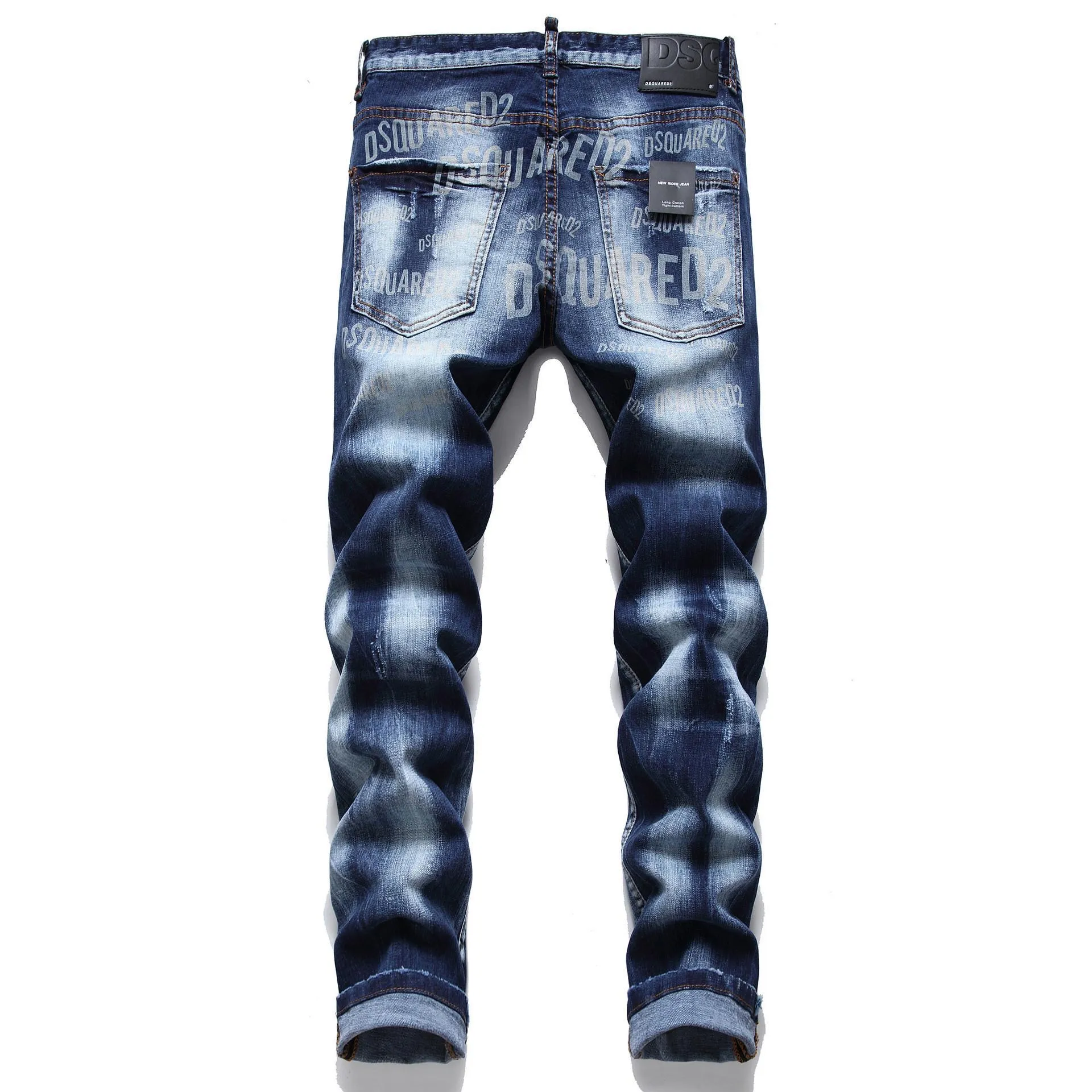 P180 D2 new embroidered men's ripped trendy jeans stretch personalized patches slim fit little feet beggar pants top-quality materials super soft high cotton washed denim fabric. Each piece of washed denim fabric costs up to three times the conventional process. The touch is extremely delicate and the texture is very good. The whole body is simple and elegant. The back pocket of the pants adopts high-end direct injection technology. It is extremely exquisite. Full score for details. Size: M-XXL