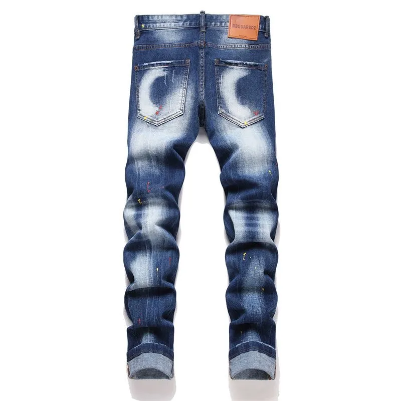P180 D2 new embroidered men's ripped trendy jeans stretch personalized patches slim fit little feet beggar pants top-quality materials super soft high cotton washed denim fabric. Each piece of washed denim fabric costs up to three times the conventional process. The touch is extremely delicate and the texture is very good. The whole body is simple and elegant. The back pocket of the pants adopts high-end direct injection technology. It is extremely exquisite. Full score for details. Size: M-XXL