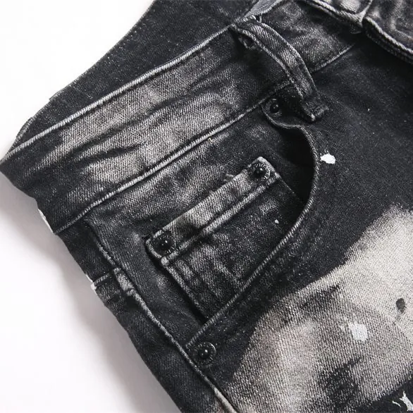 P186 💰 D2 new embroidered men's ripped trendy jeans, elastic personalized patches, slim fit, beggar's pants with small feet, top-quality materials, super soft high cotton washed denim fabric, each piece of washed denim fabric costs up to three times more than the conventional process. The touch is extremely delicate and the texture is very good. The whole body is simple and elegant. The back pocket of the trousers uses high-end direct injection technology. It is extremely exquisite. Full marks for details. Color: Picture color Size: 30-22-34-36 (corresponding to M-L-XL-XXL)