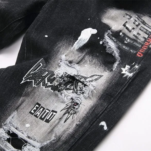 P186 💰 D2 new embroidered men's ripped trendy jeans, elastic personalized patches, slim fit, beggar's pants with small feet, top-quality materials, super soft high cotton washed denim fabric, each piece of washed denim fabric costs up to three times more than the conventional process. The touch is extremely delicate and the texture is very good. The whole body is simple and elegant. The back pocket of the trousers uses high-end direct injection technology. It is extremely exquisite. Full marks for details. Color: Picture color Size: 30-22-34-36 (corresponding to M-L-XL-XXL)