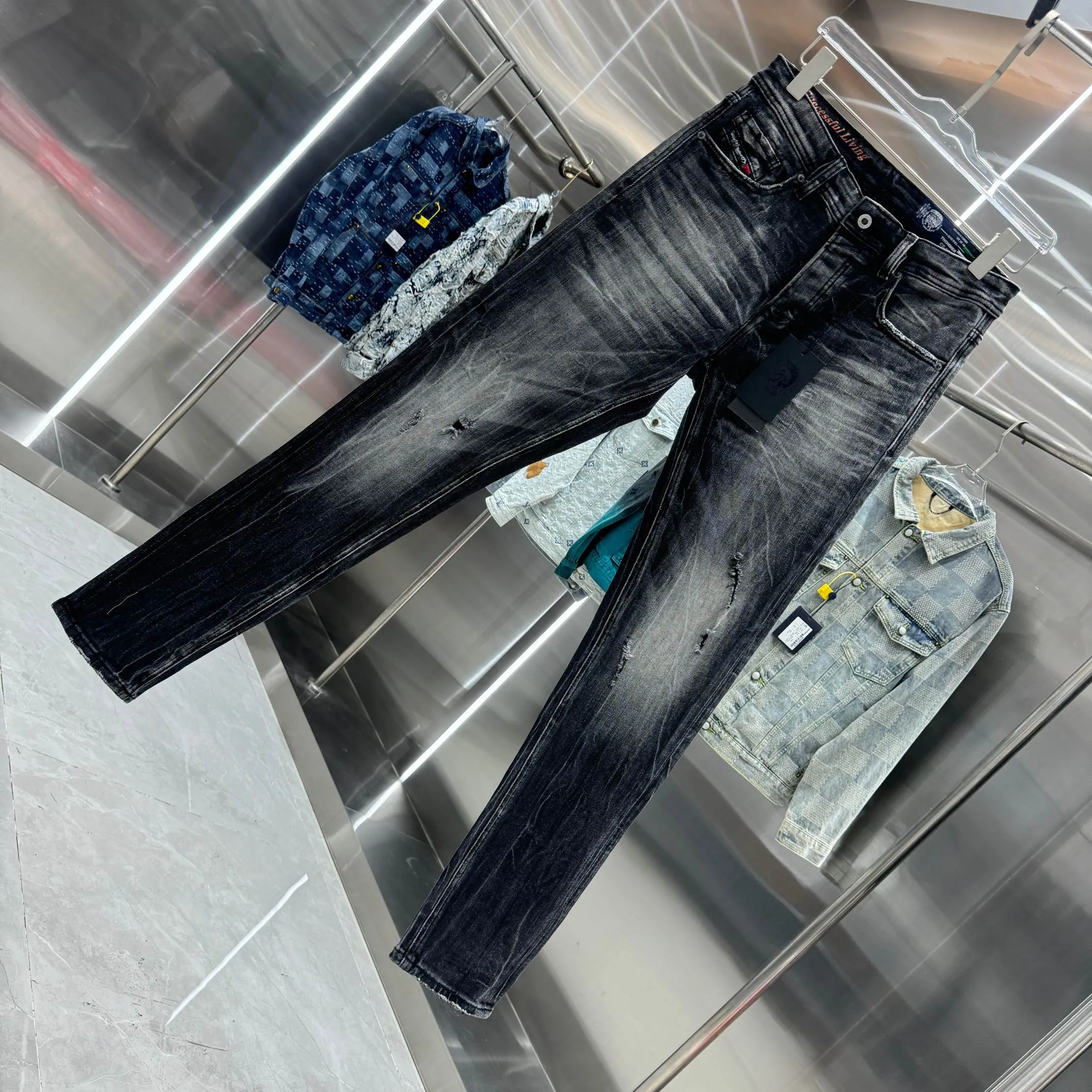 P300 DSQUARED2 Heavy-duty washed and frayed street fashion slim-fitting stretch jeans Color Black Size 30 32 34 36 38 40