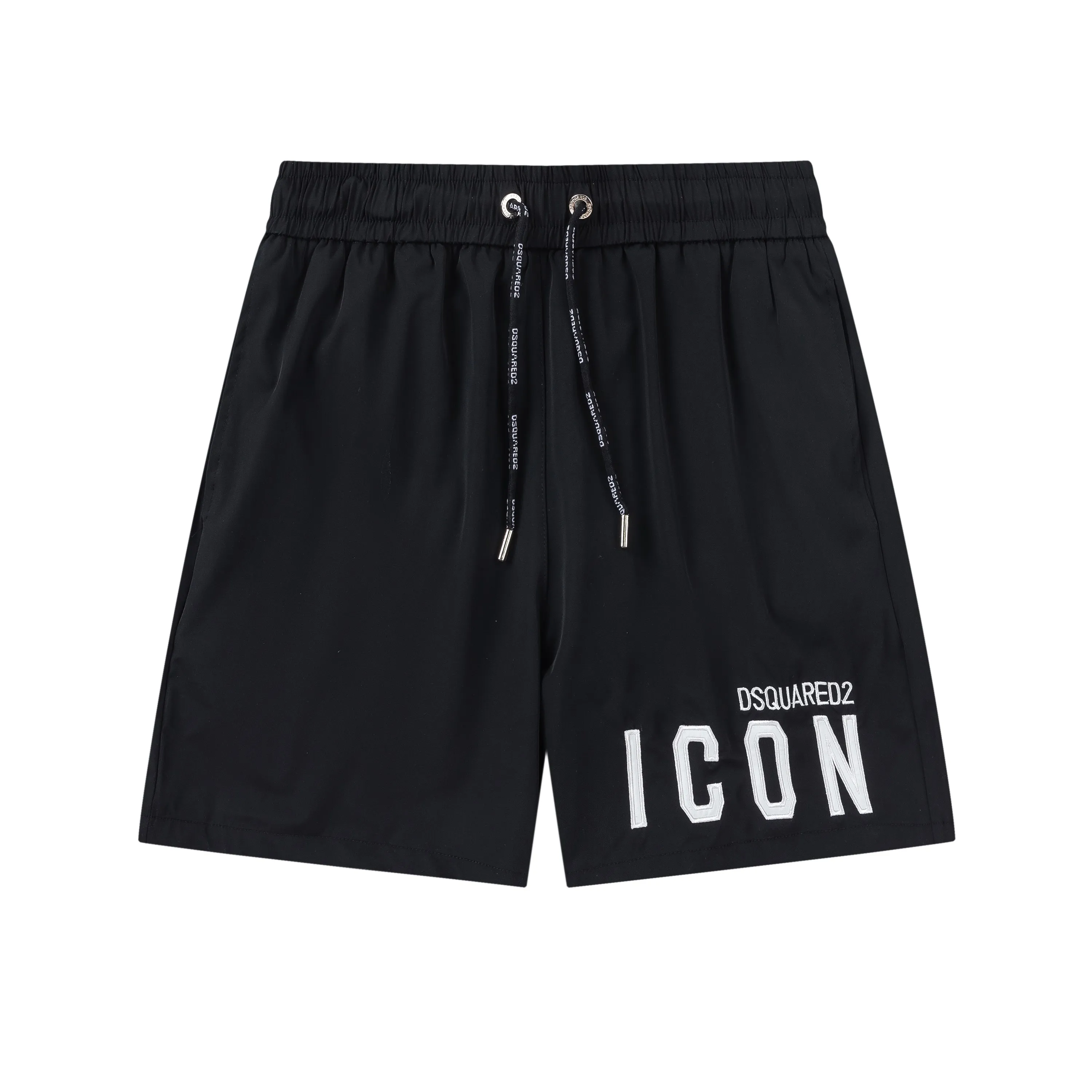 🅿️210 DSQUARED2 2025 spring and summer logo embroidery. New fashionable beach shorts, with lining and mesh shorts! The official website is synchronized with the original 1-1 replica, the original hardware is selected from high-quality polyester fiber fabrics, with a delicate feel, a must-have item for summer, and the upper body effect is super handsome! Color: Black Size: S M L XL XXL