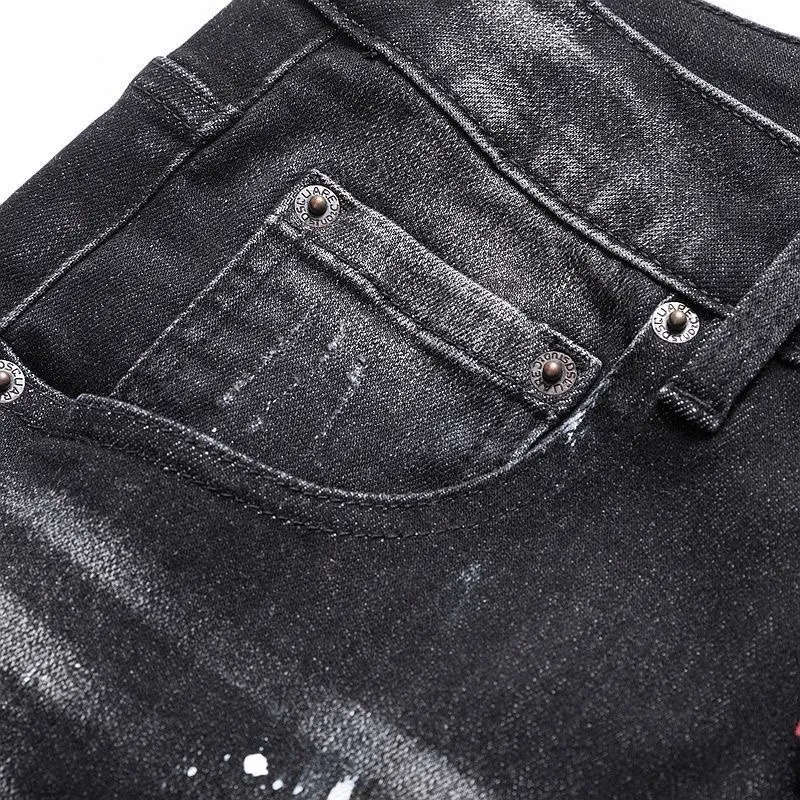 P186 💰 D2 new embroidered men's ripped trendy jeans, elastic personalized patches, slim fit, beggar's pants with small feet, top-quality materials, super soft high cotton washed denim fabric, each piece of washed denim fabric costs up to three times more than the conventional process. The touch is extremely delicate and the texture is very good. The whole body is simple and elegant. The back pocket of the trousers uses high-end direct injection technology. It is extremely exquisite. Full marks for details. Color: Picture color Size: 30-22-34-36 (corresponding to M-L-XL-XXL)