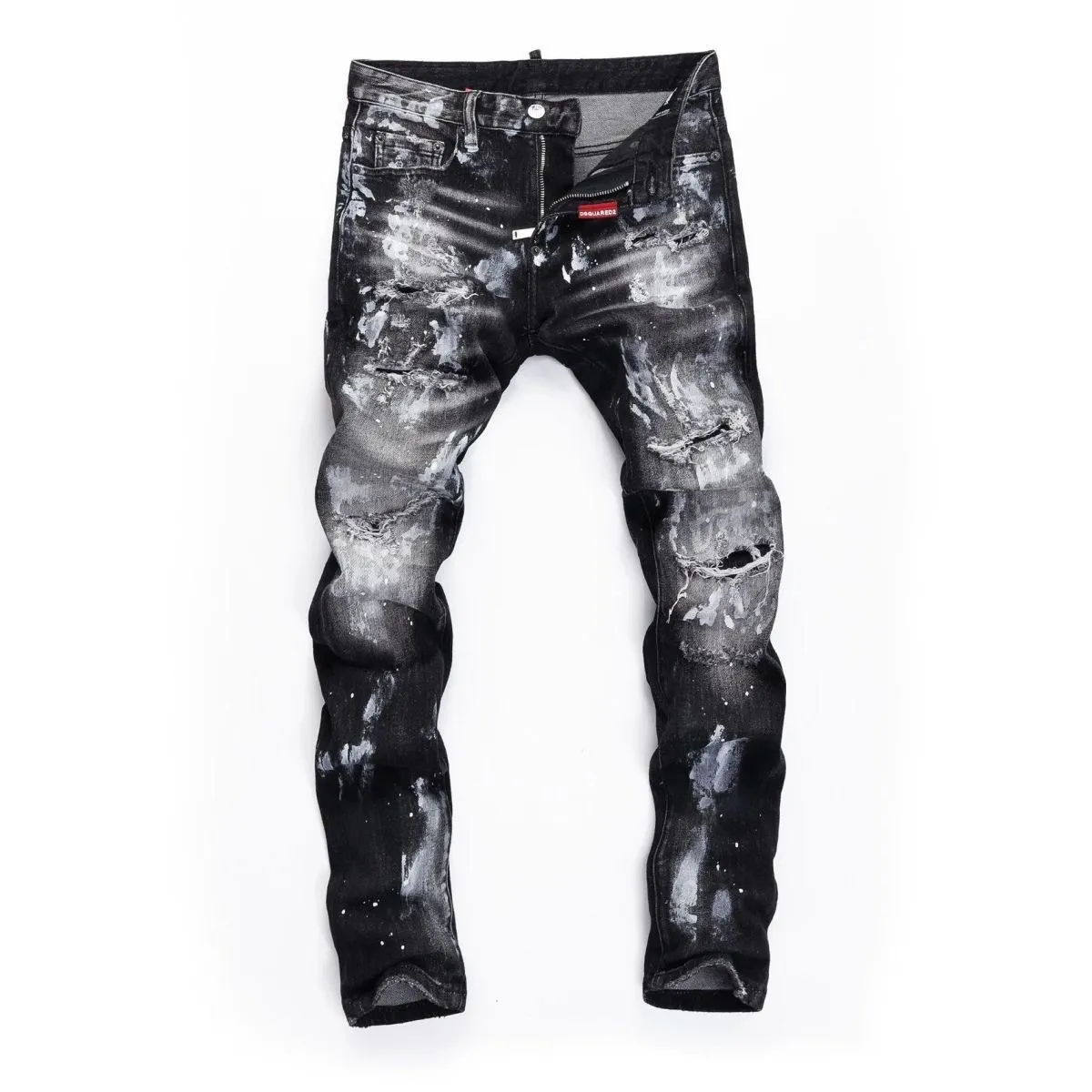 P186 model number Cc844 D2 new splash-ink men's ripped trendy jeans with elastic personalized patches and slim-fitting beggar's pants with small feet. Top-quality materials, super soft high cotton washed denim fabric. Each piece of washed denim fabric costs up to three times more than the conventional process. The touch is extremely delicate and the texture is very good. The whole body is simple and elegant. The back pocket of the trousers adopts high-end direct-injection technology. Extremely exquisite. Full marks for details. Color: Picture color Code number: m-2xl