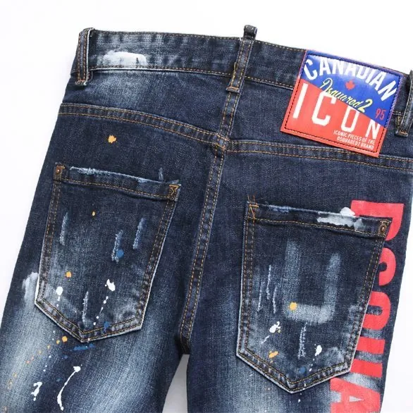 P180 D2 new embroidered men's ripped trendy jeans stretch personalized patches slim fit little feet beggar pants top-quality materials super soft high cotton washed denim fabric. Each piece of washed denim fabric costs up to three times the conventional process. The touch is extremely delicate and the texture is very good. The whole body is simple and elegant. The back pocket of the pants adopts high-end direct injection technology. It is extremely exquisite. Full score for details. Size: M-XXL