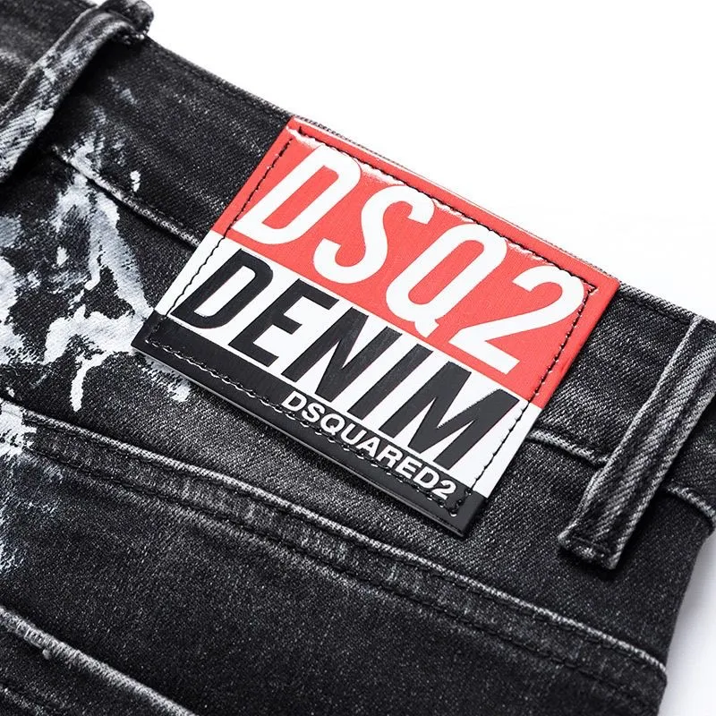 P186 💰 D2 new embroidered men's ripped trendy jeans, elastic personalized patches, slim fit, beggar's pants with small feet, top-quality materials, super soft high cotton washed denim fabric, each piece of washed denim fabric costs up to three times more than the conventional process. The touch is extremely delicate and the texture is very good. The whole body is simple and elegant. The back pocket of the trousers uses high-end direct injection technology. It is extremely exquisite. Full marks for details. Color: Picture color Size: 30-22-34-36 (corresponding to M-L-XL-XXL)