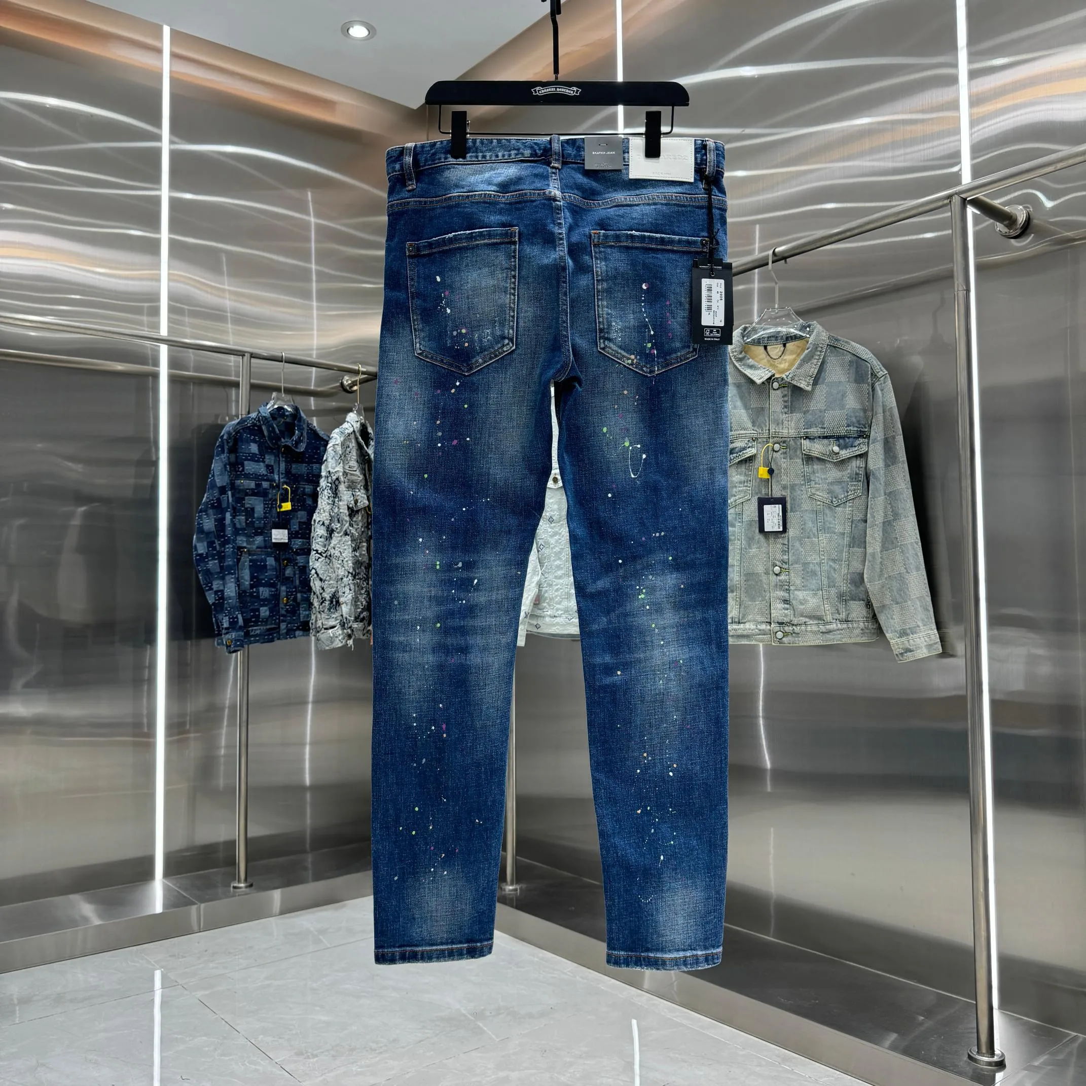 P300 DSQUARED2 Graffiti washed craft street fashion slim fit stretch jeans Color Blue Size 30 32 34 36 38 40