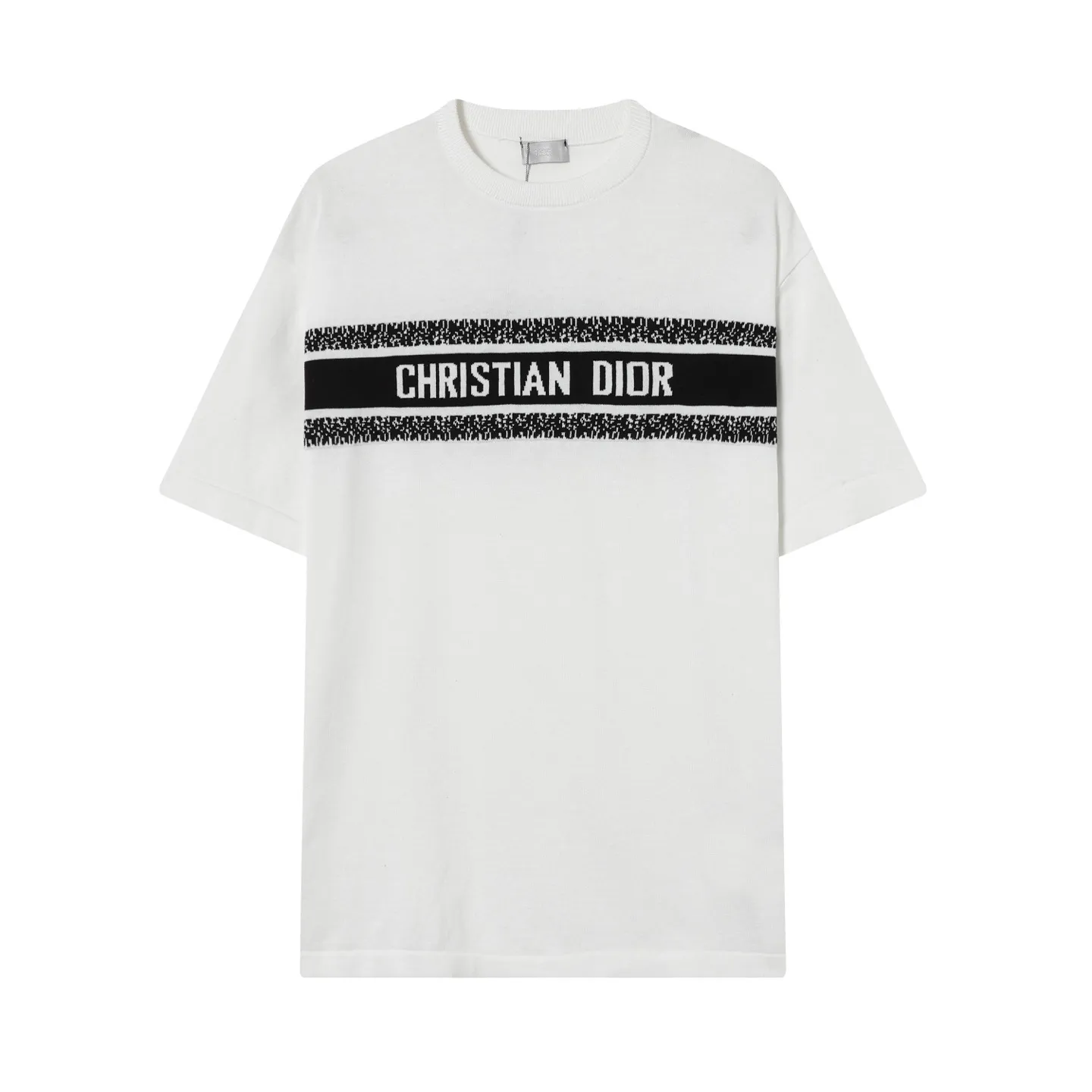 🅿️220 DiOR Dior logo jacquard knitted round neck short-sleeved T-shirt. The quality is absolutely guaranteed. A must-have for fashionable people. All three standards. Same style for men and women. Color: black white. Size: XS S M L