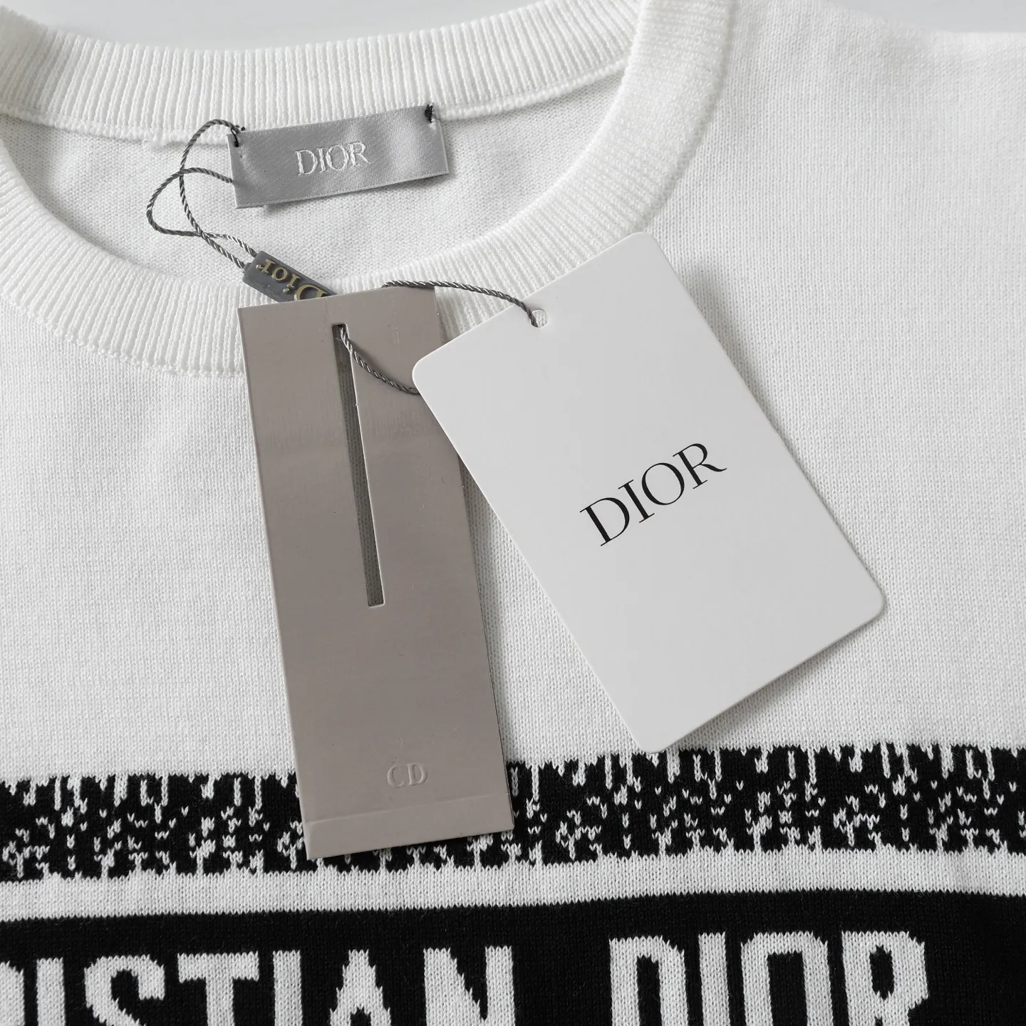 🅿️220 DiOR Dior logo jacquard knitted round neck short-sleeved T-shirt. The quality is absolutely guaranteed. A must-have for fashionable people. All three standards. Same style for men and women. Color: black white. Size: XS S M L