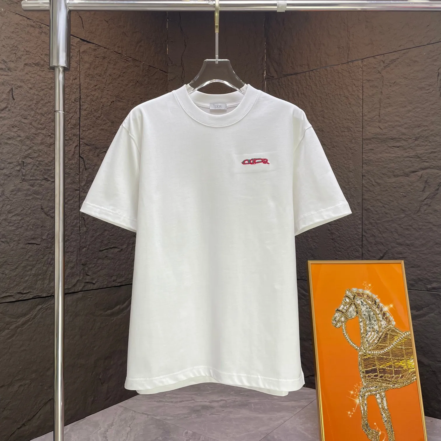 🅿️190 Dio* Dior* 2025 spring and summer new short-sleeved T-shirt Heavy cotton letter logo embroidery Color: black white Size: S M L XL XXL