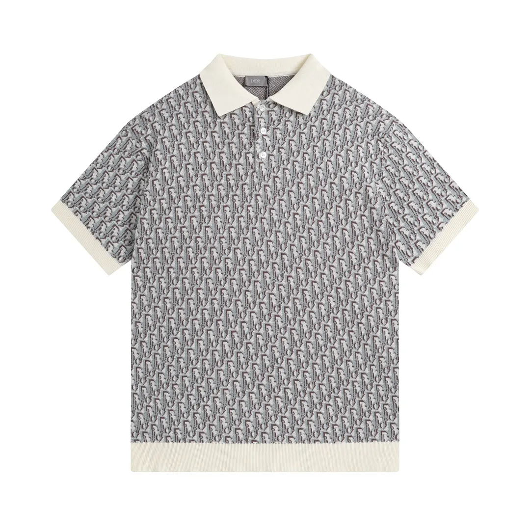 🅿️210 Correct version of high-quality DI*R CD2024SS spring and summer new old flower full-print letter lapel short-sleeved knitted POLO shirt. This knitted polo shirt features the classic Oblique print. Crafted from cotton jacquard in a straight fit, button fastening and ribbed details enhance the sophistication. Can be matched with various styles to show your personality. Same style for men and women! Three colors SIZE:XS-L