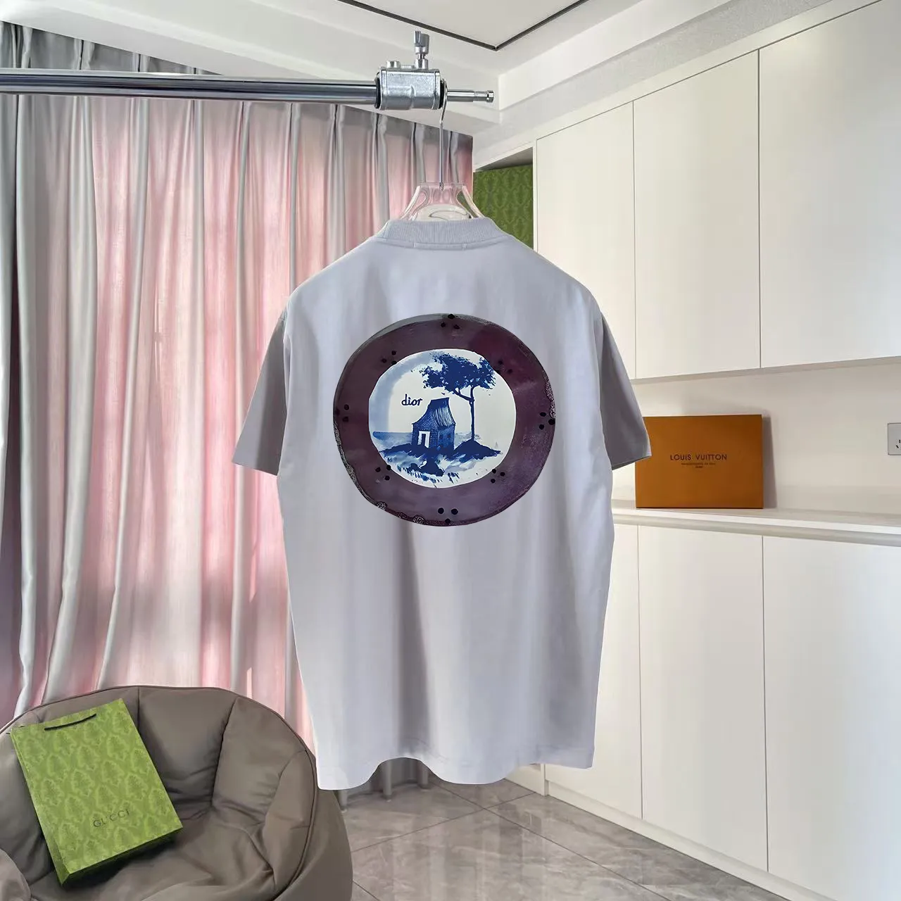 🅿️170 Dio*Dior 2025 summer new style Personalized letter logo printing Short-sleeved T-shirt Customized fabric 300g Same style for men and women Color: Black White Pink Iron Gray Size: S M L XL XXL Five codes​