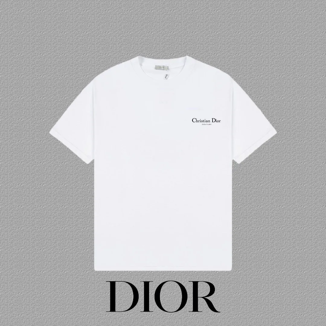 🅿️170 [DIOR Dior] 2025FW short-sleeved T-shirt LOGO printing High-end 26s double yarn 300g fabric Heavy fabric Customized frame ribbing in the same cylinder and dyeing Complete three standards Same style for men and women Color: Black White Size: S M L XL 2XL