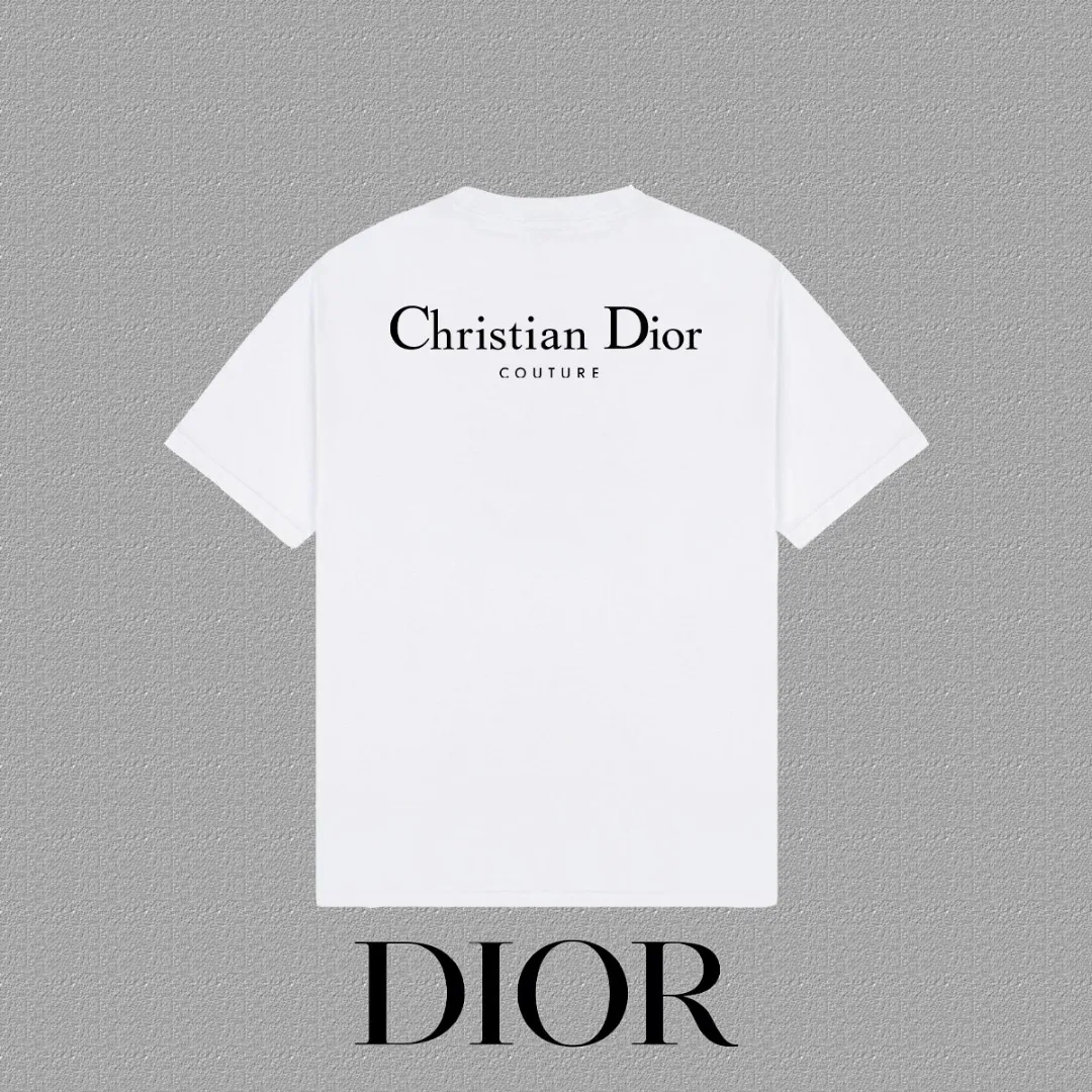 🅿️170 [DIOR Dior] 2025FW short-sleeved T-shirt LOGO printing High-end 26s double yarn 300g fabric Heavy fabric Customized frame ribbing in the same cylinder and dyeing Complete three standards Same style for men and women Color: Black White Size: S M L XL 2XL