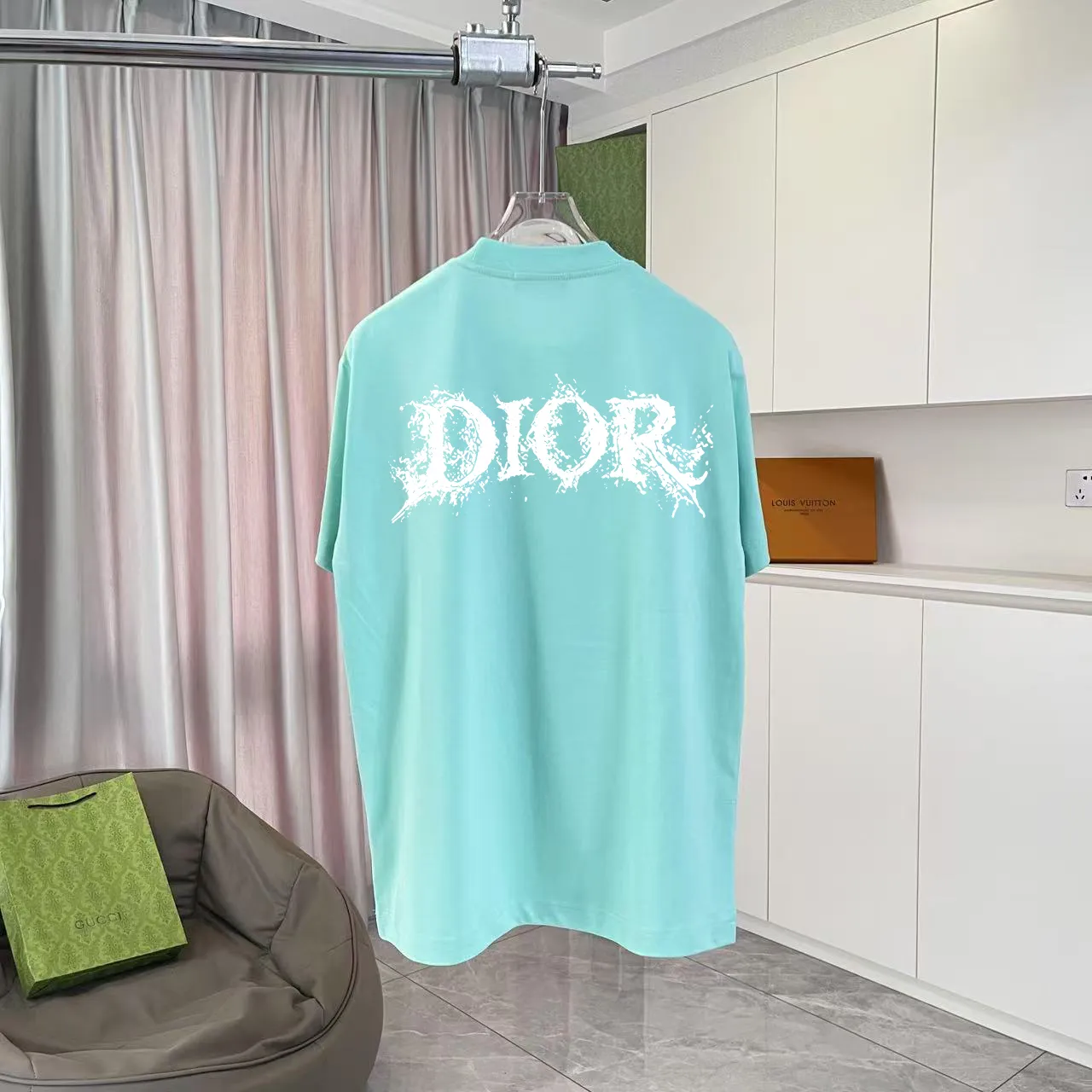 🅿️170 Dio Dior 2025 summer new style Personalized letter logo printing Short-sleeved T-shirt Customized fabric 300g Same style for men and women Color: black white lake green sky blue Size: S M L XL XXL five sizes ​