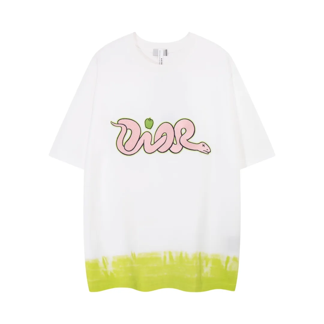 🅿️210 High-quality new DIOR-Dior-25 new Year of the Snake co-branded smudge-dyed snake letter embroidery logo on the chest short-sleeved T-shirt Size: XS-L