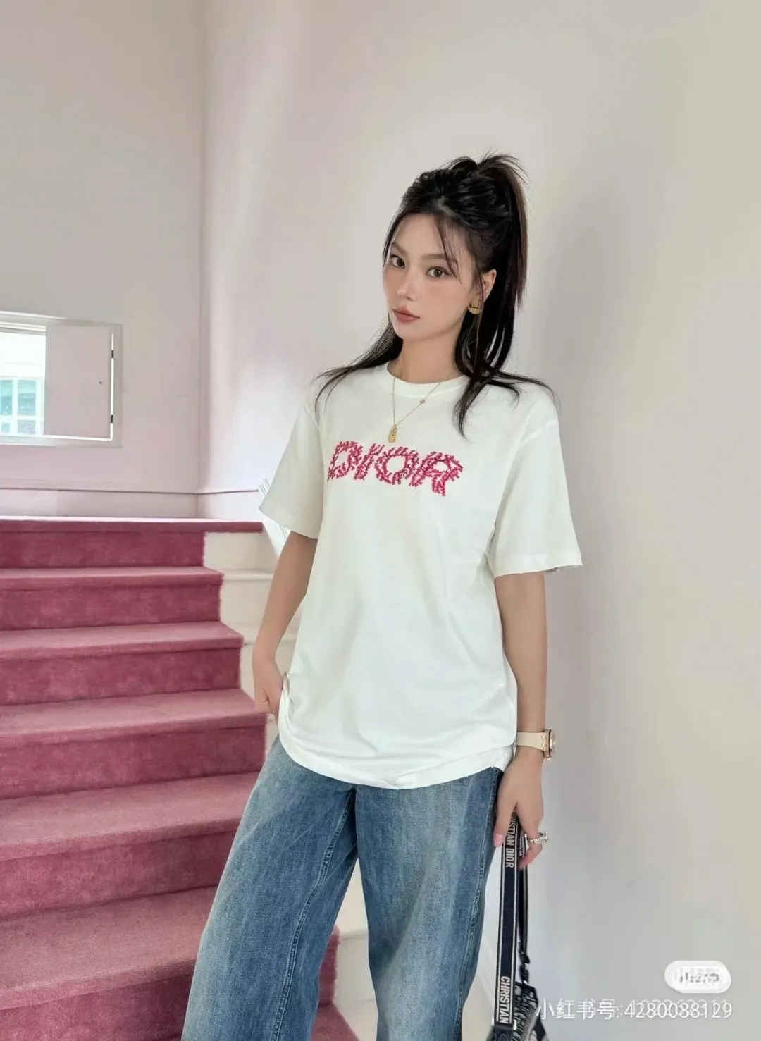 🅿️170 [DIOR Dior] 2025FW short-sleeved T-shirt LOGO printing High-end 26s double yarn 300g fabric Heavy fabric Customized frame ribbing in the same cylinder and dyeing Complete three standards Same style for men and women Color: Black White Size: S M L XL 2XL