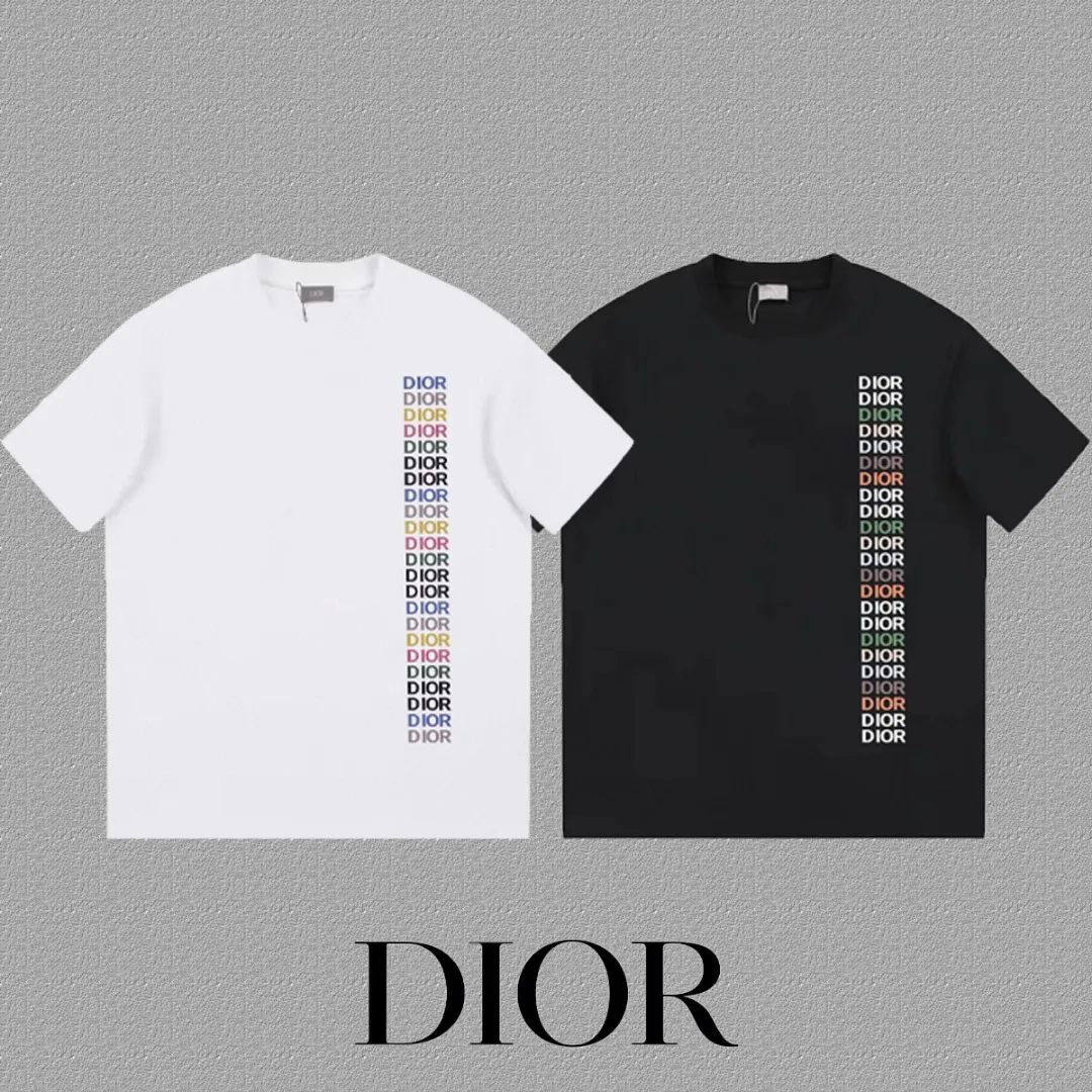 🅿️170 [DIOR Dior] 2025FW short-sleeved T-shirt LOGO printing High-end 26s double yarn 300g fabric Heavy fabric Customized frame ribbing in the same cylinder and dyeing Complete three standards Same style for men and women Color: Black White Size: S M L XL 2XL